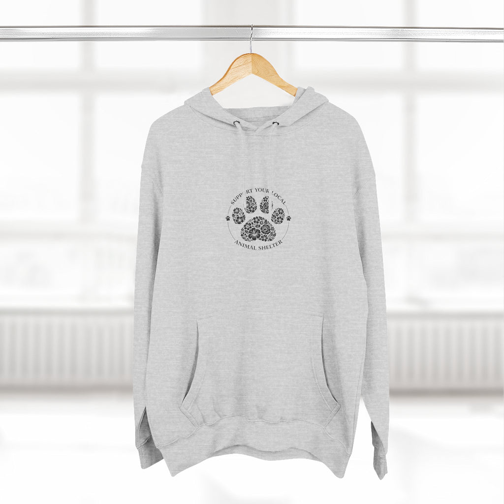 Paw Print Floral Hoodie — "Support Your Local Animal Shelter" Fleece Pullover