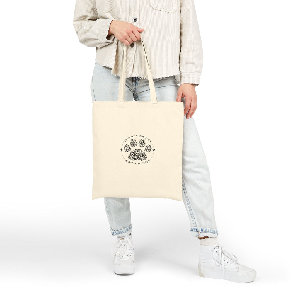 Canvas Tote Bag — "Support Your Local Animal Shelter" Animal Rescue Paw Print Tote
