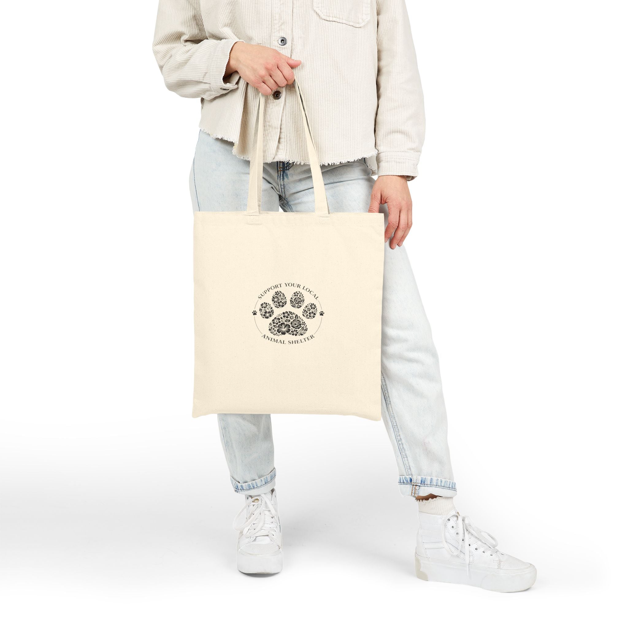 Canvas Tote Bag — "Support Your Local Animal Shelter" Animal Rescue Paw Print Tote