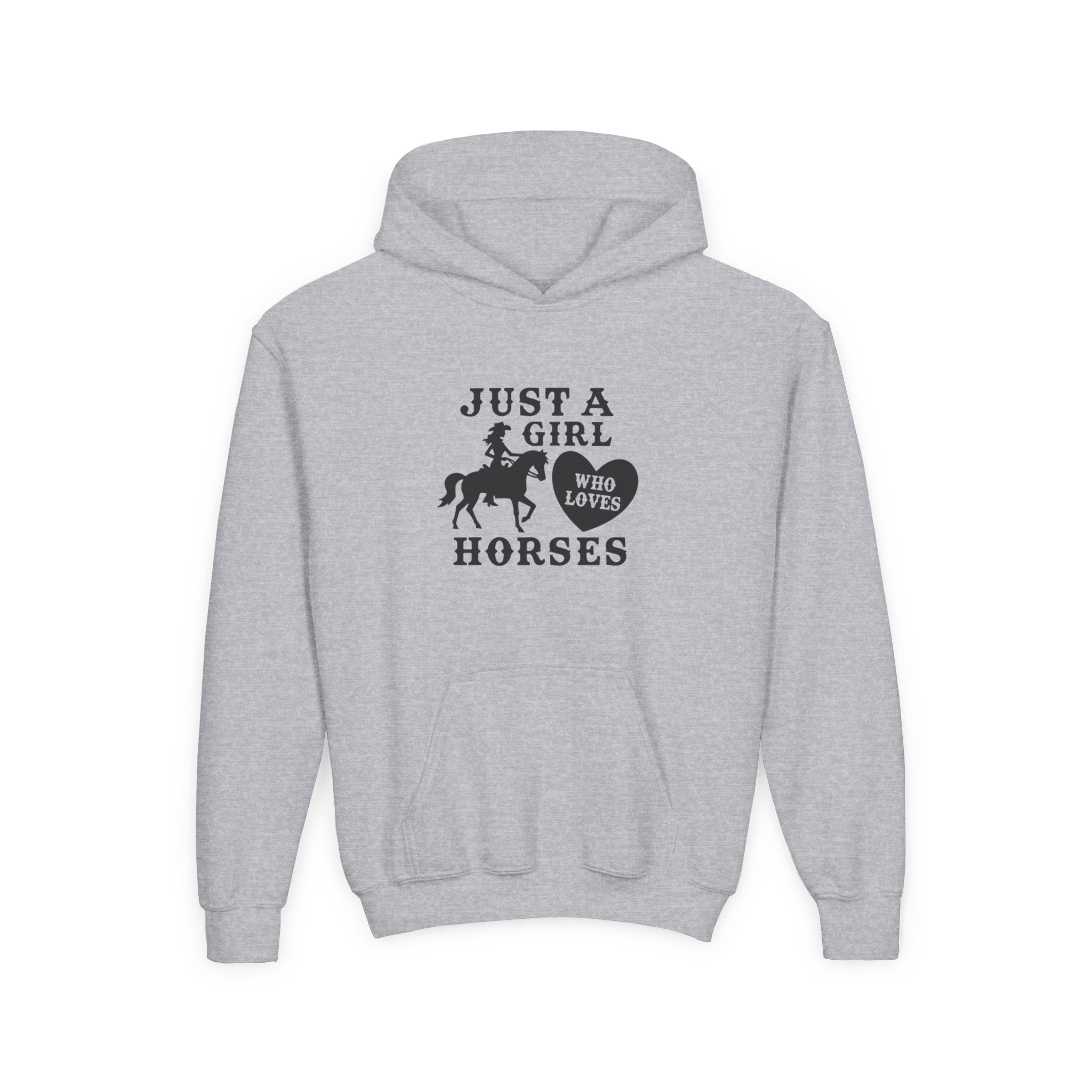 Girls' Horses Hoodie – "Just a Girl Who Loves Horses" Youth Sweatshirt