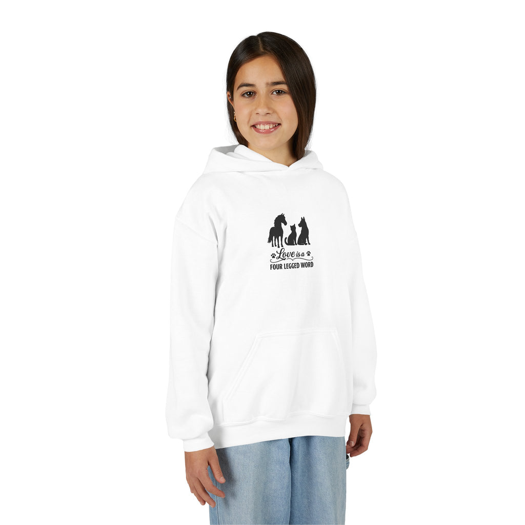 Kids Hoodie — "Love is a Four Legged Word" Animal Support