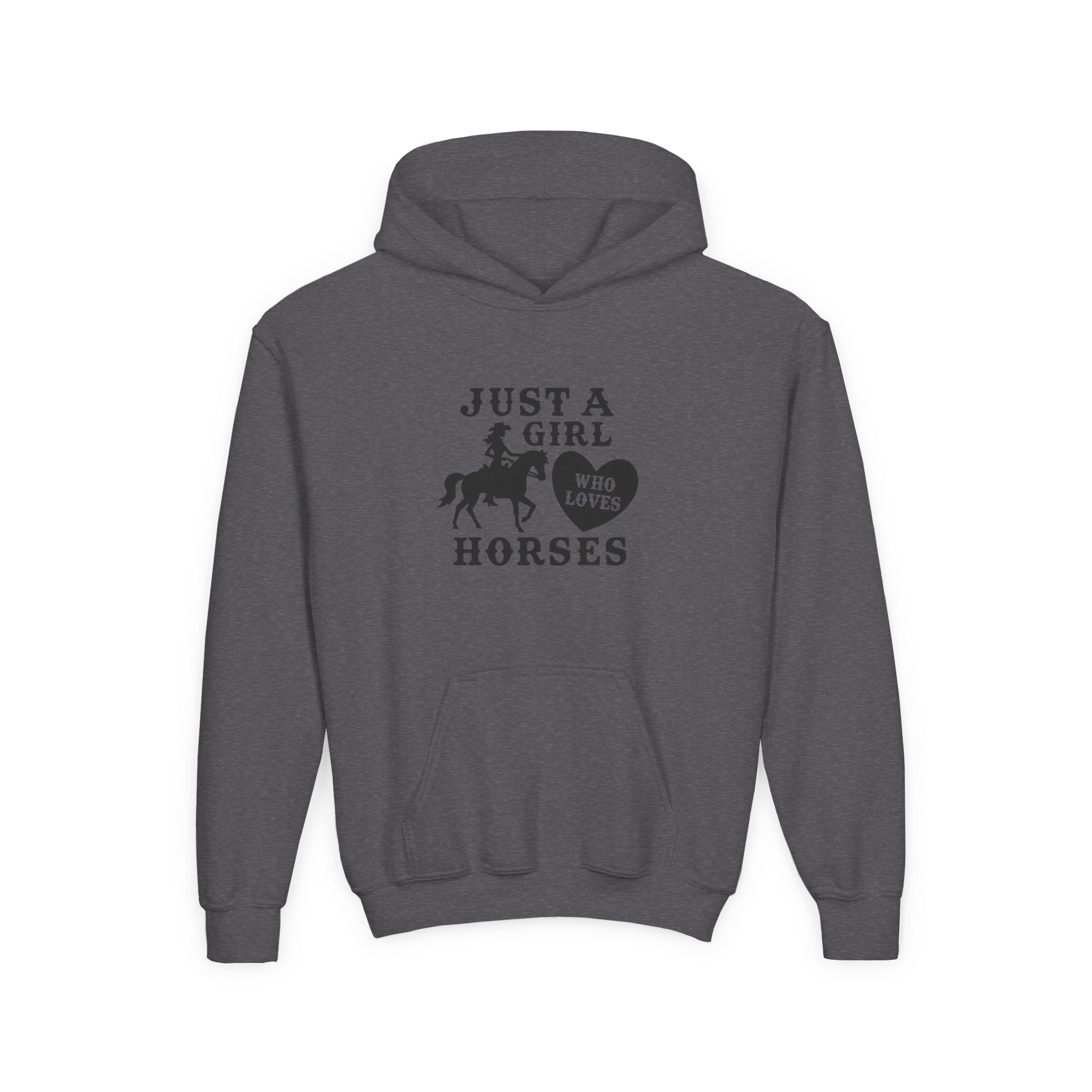 Girls' Horses Hoodie – "Just a Girl Who Loves Horses" Youth Sweatshirt