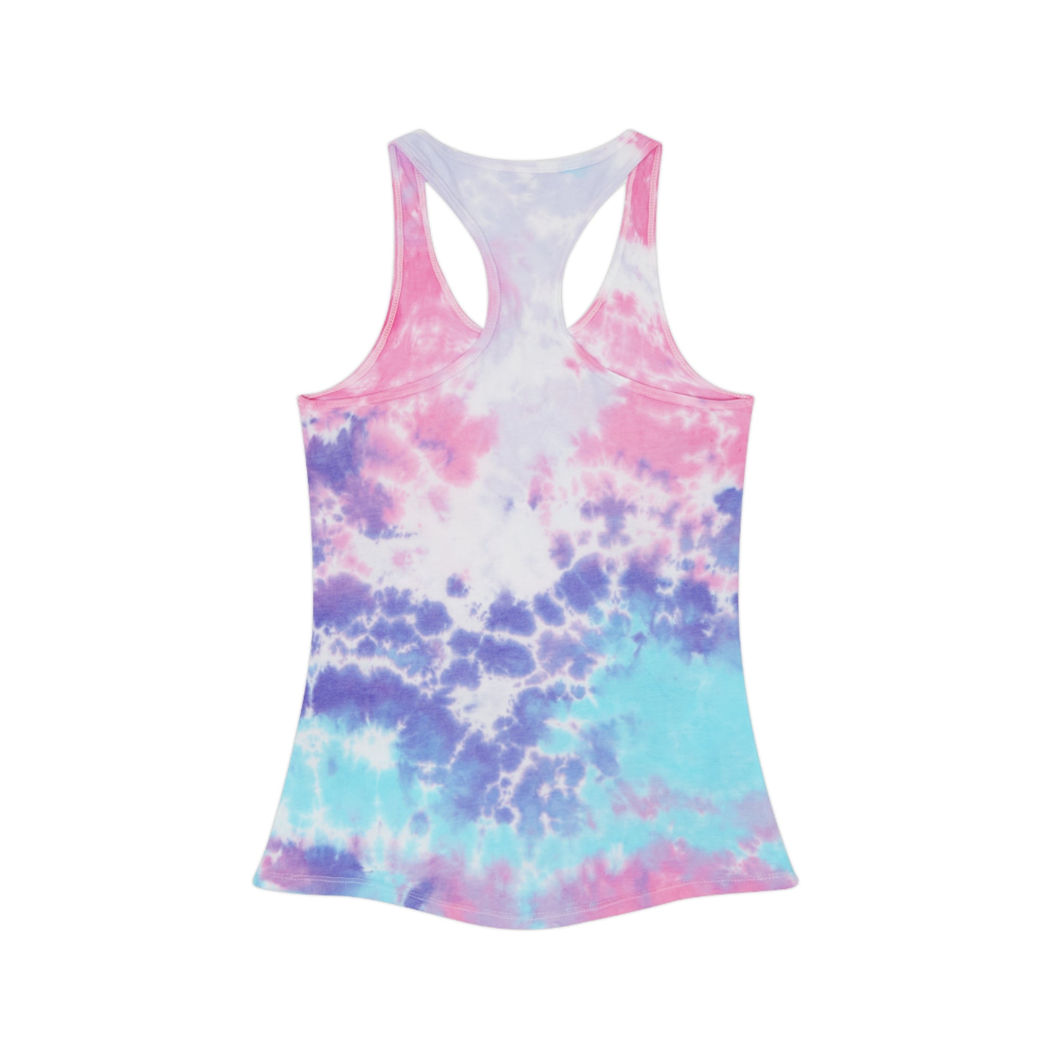 Tie-Dye Racerback Tank — "Coffee Dogs Good Vibes" Light Blue Summer Top