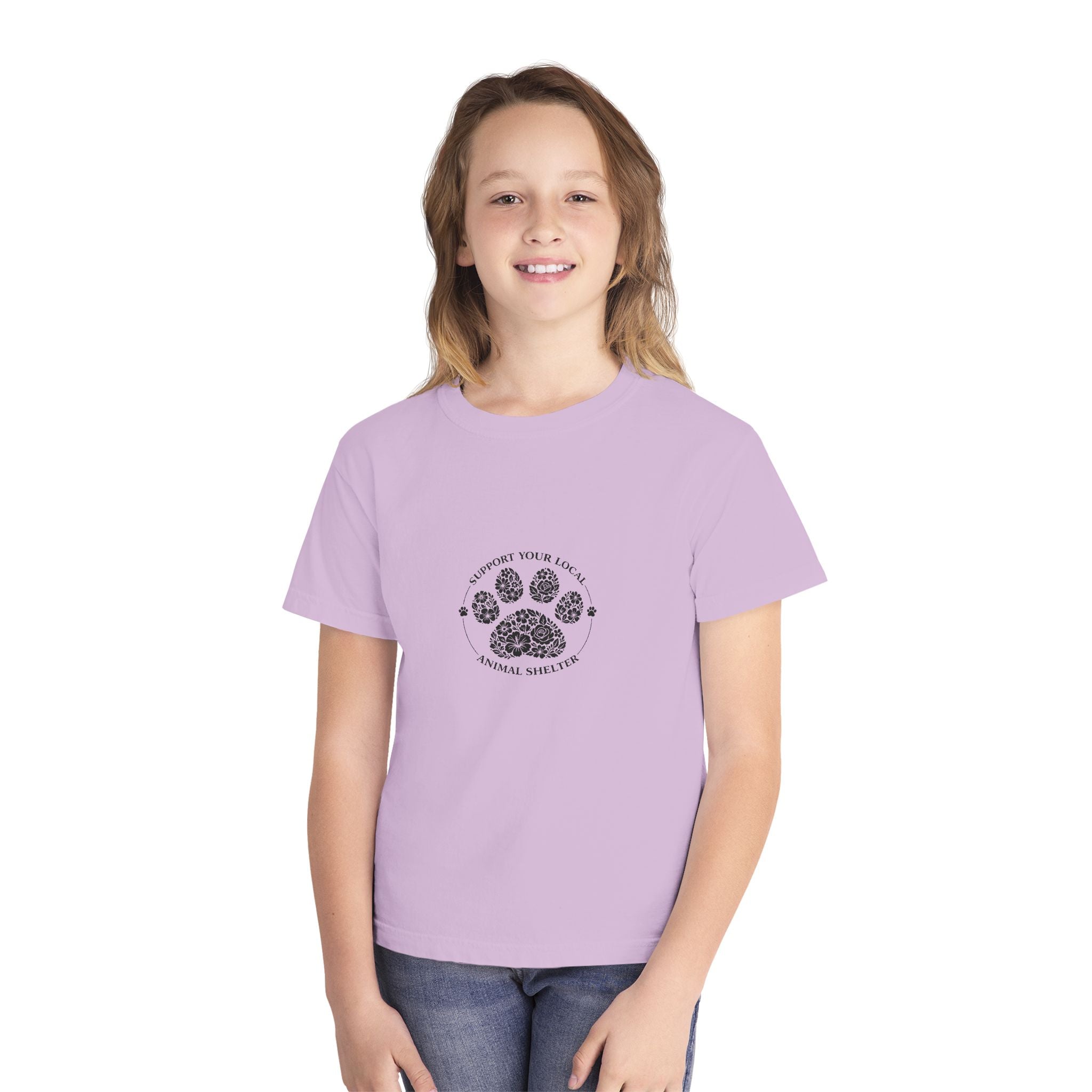 Youth Tee — 'Support Your Local Animal Shelter' Paw Print Rescue Shirt