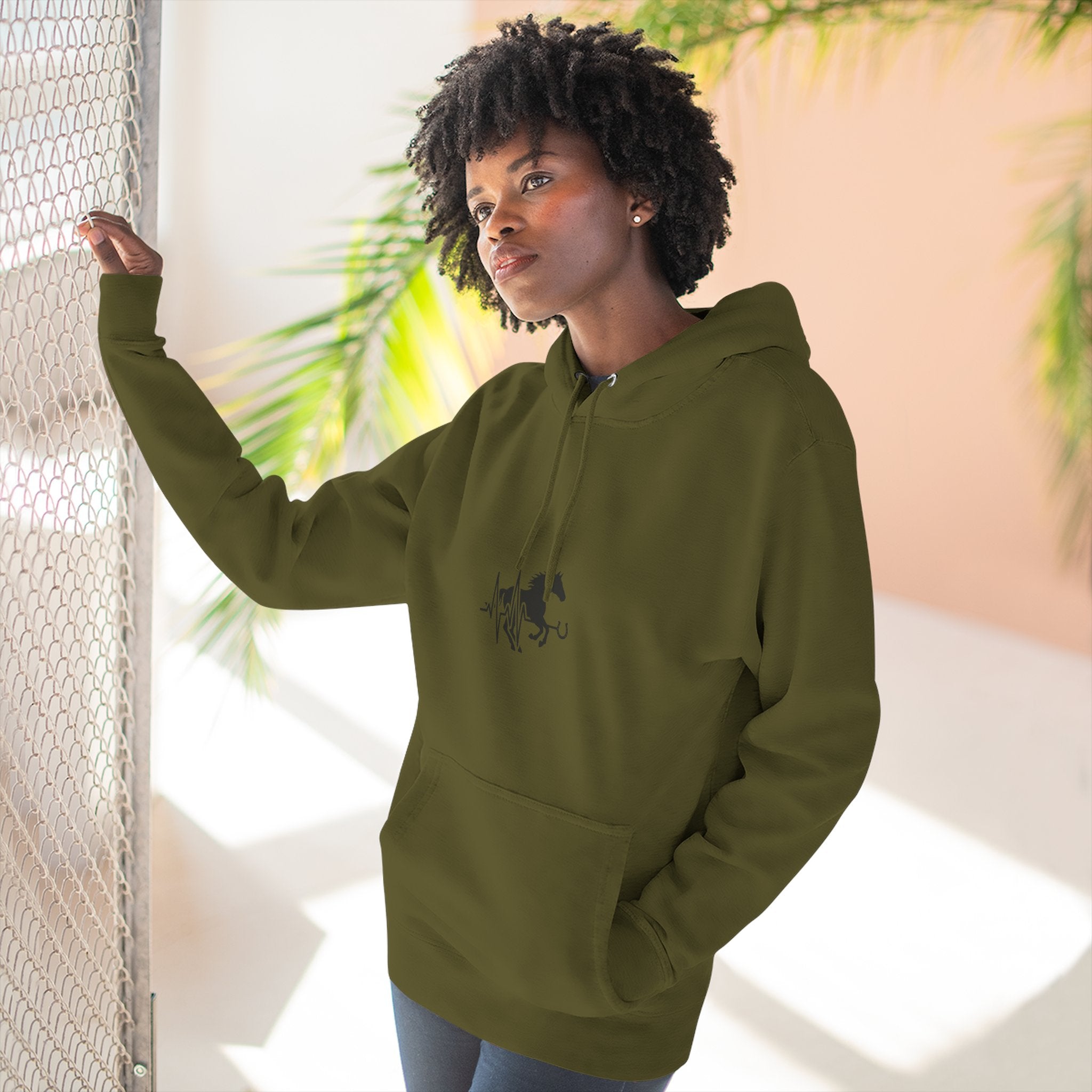 Horse Heartbeat Hoodie — Minimal Equestrian Fleece Pullover