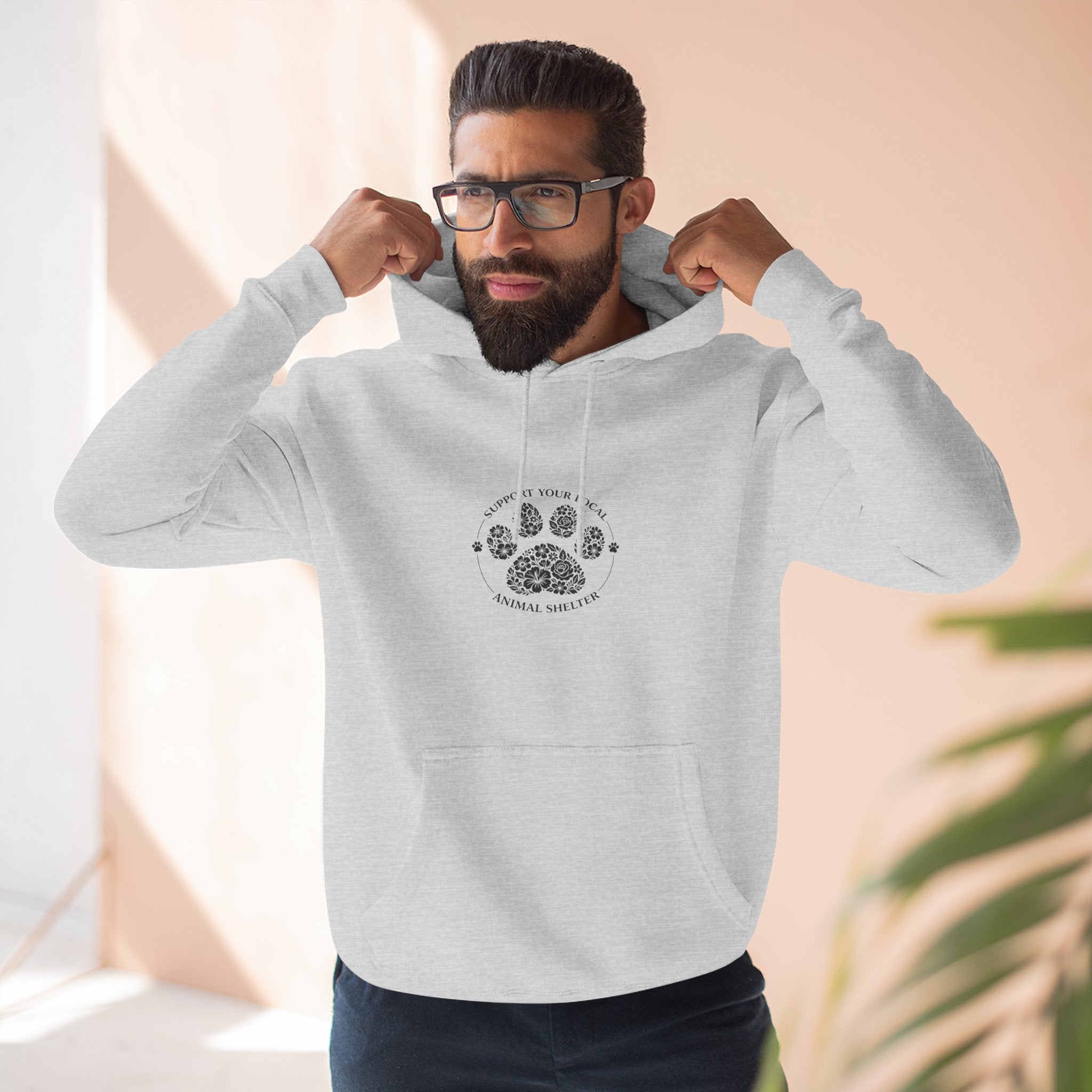 Paw Print Floral Hoodie — "Support Your Local Animal Shelter" Fleece Pullover