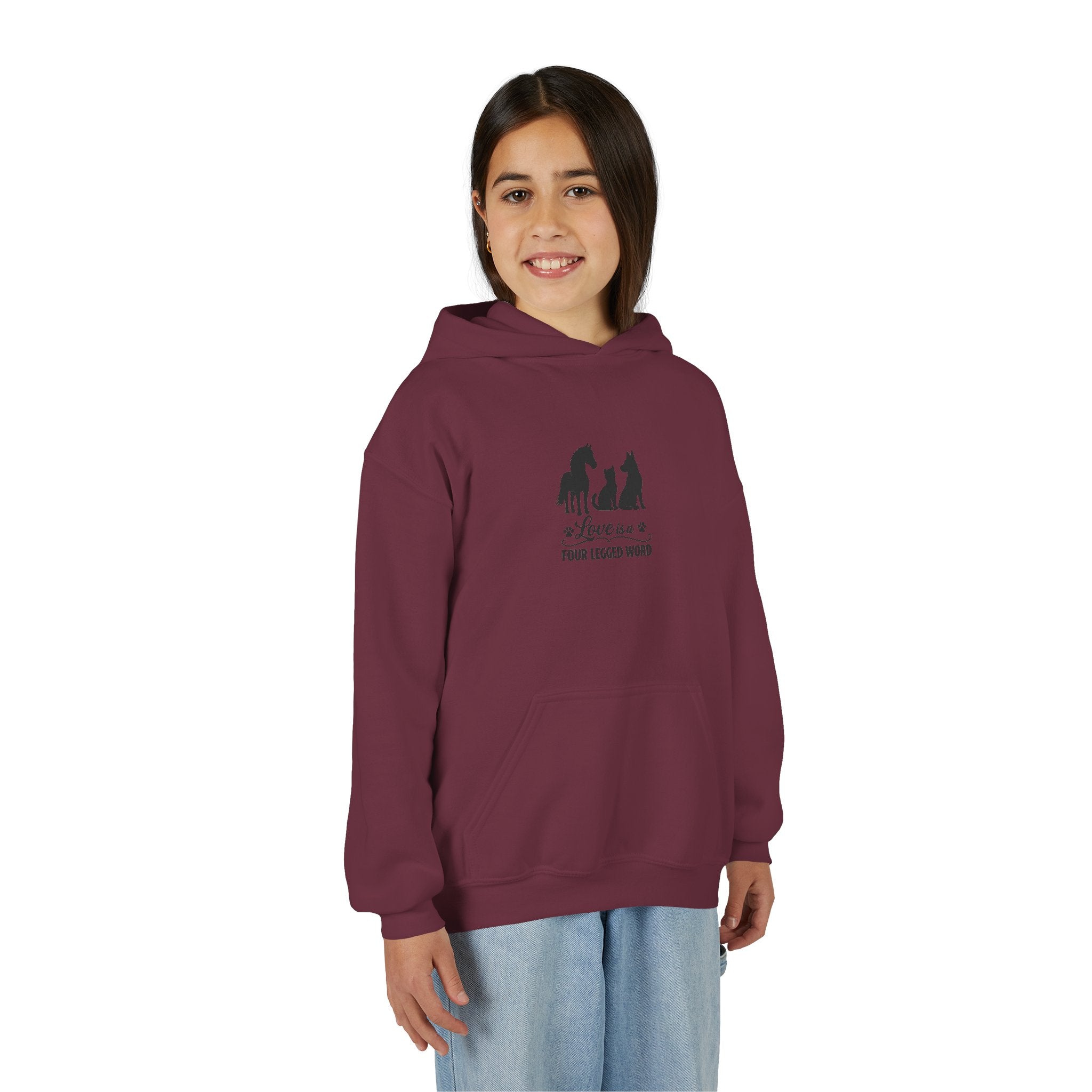 Kids Hoodie — "Love is a Four Legged Word" Animal Support