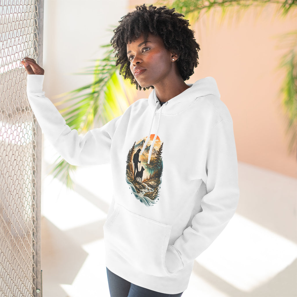 Women's Hiking with Dog in Mountains at Sunset Hoodie