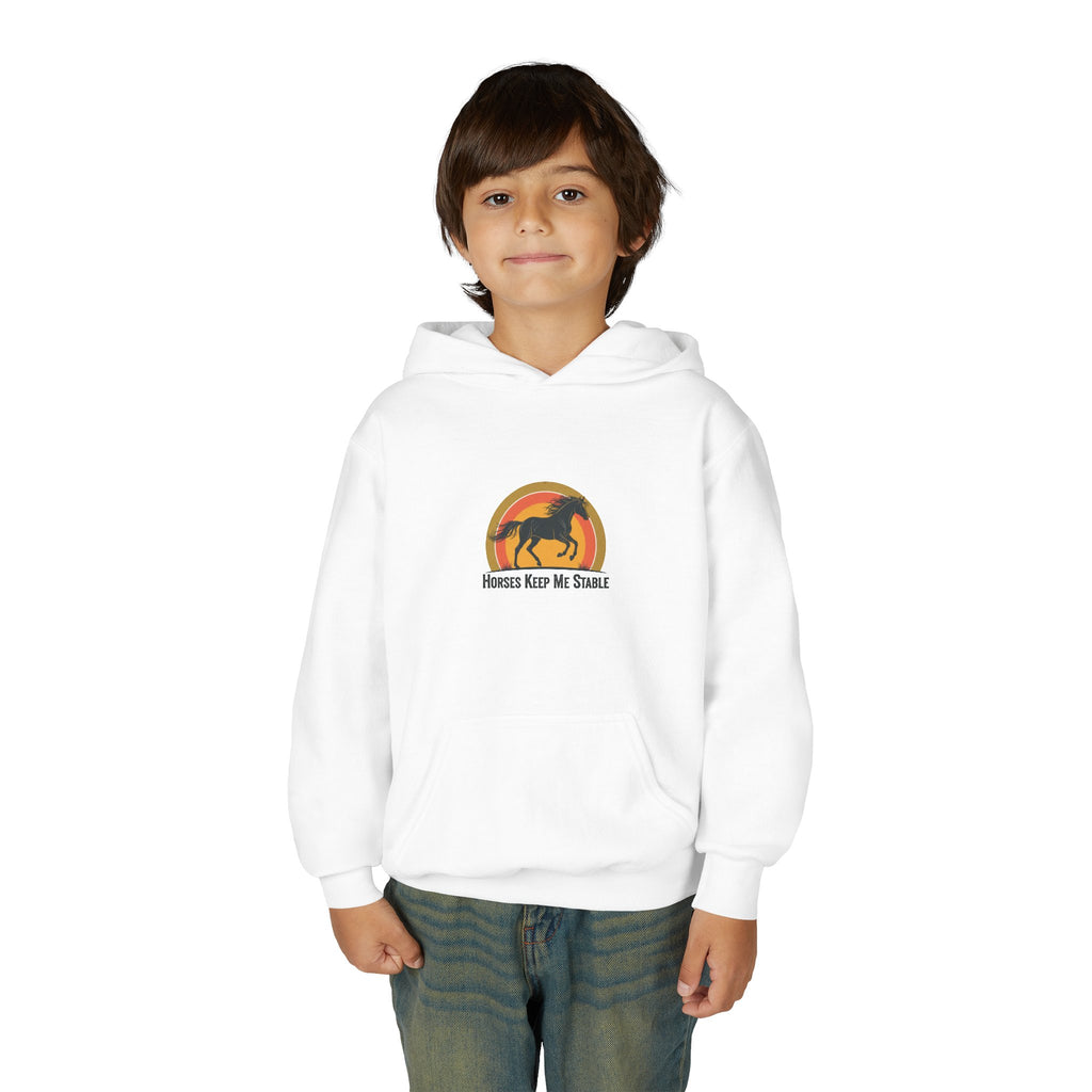 Kids Hoodie — "Horses Keep Me Stable" Youth Horse Lover Sweatshirt