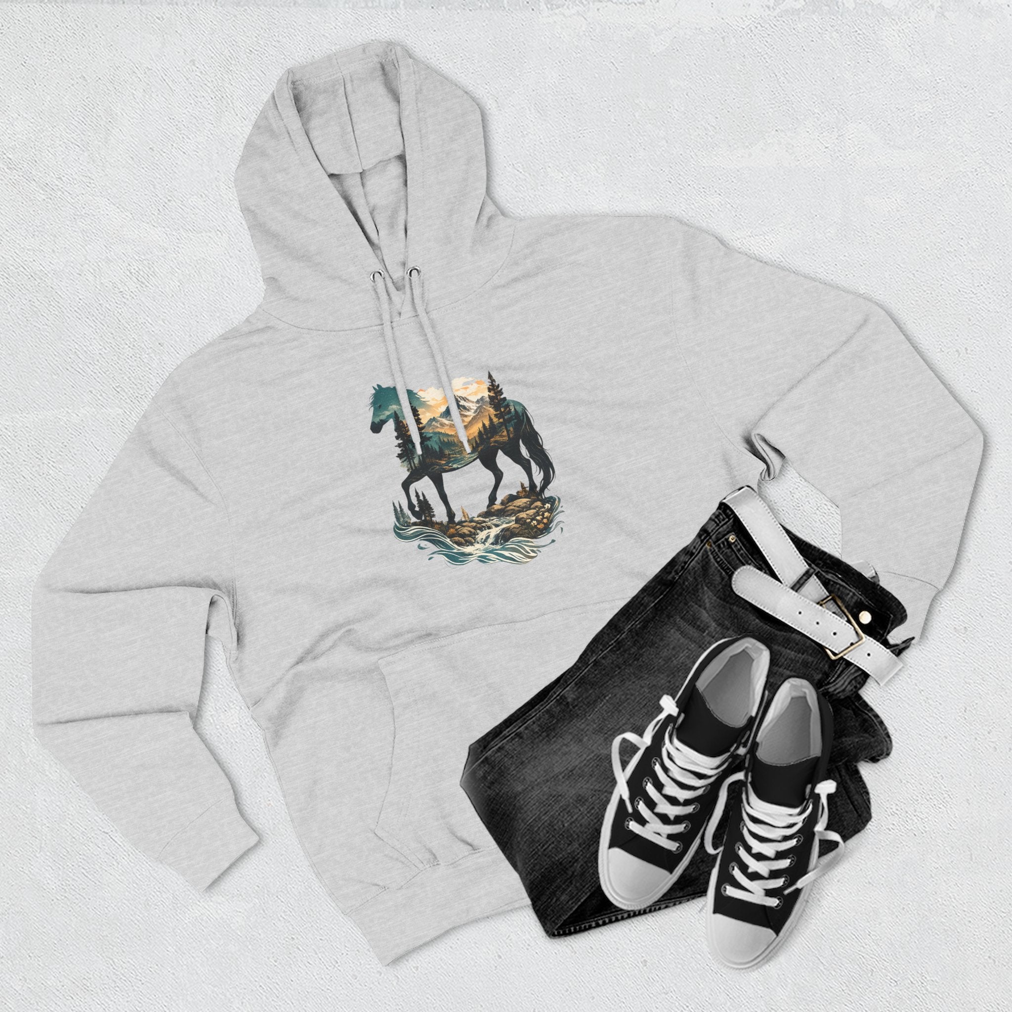 Horse Sunset Mountain Hoodie — Three-Panel Fleece