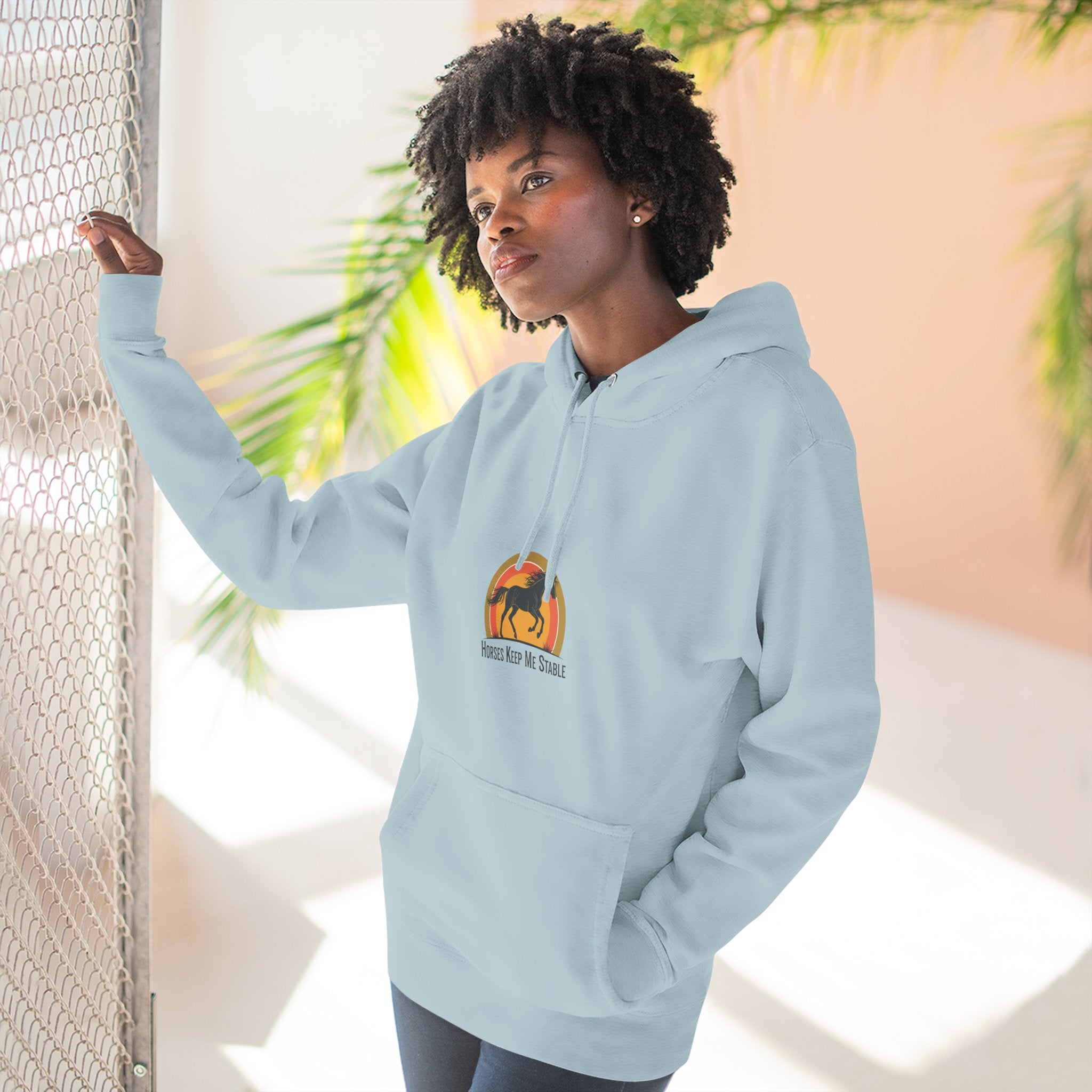 Horse Sunset Hoodie — Retro Equine Graphic Fleece Pullover