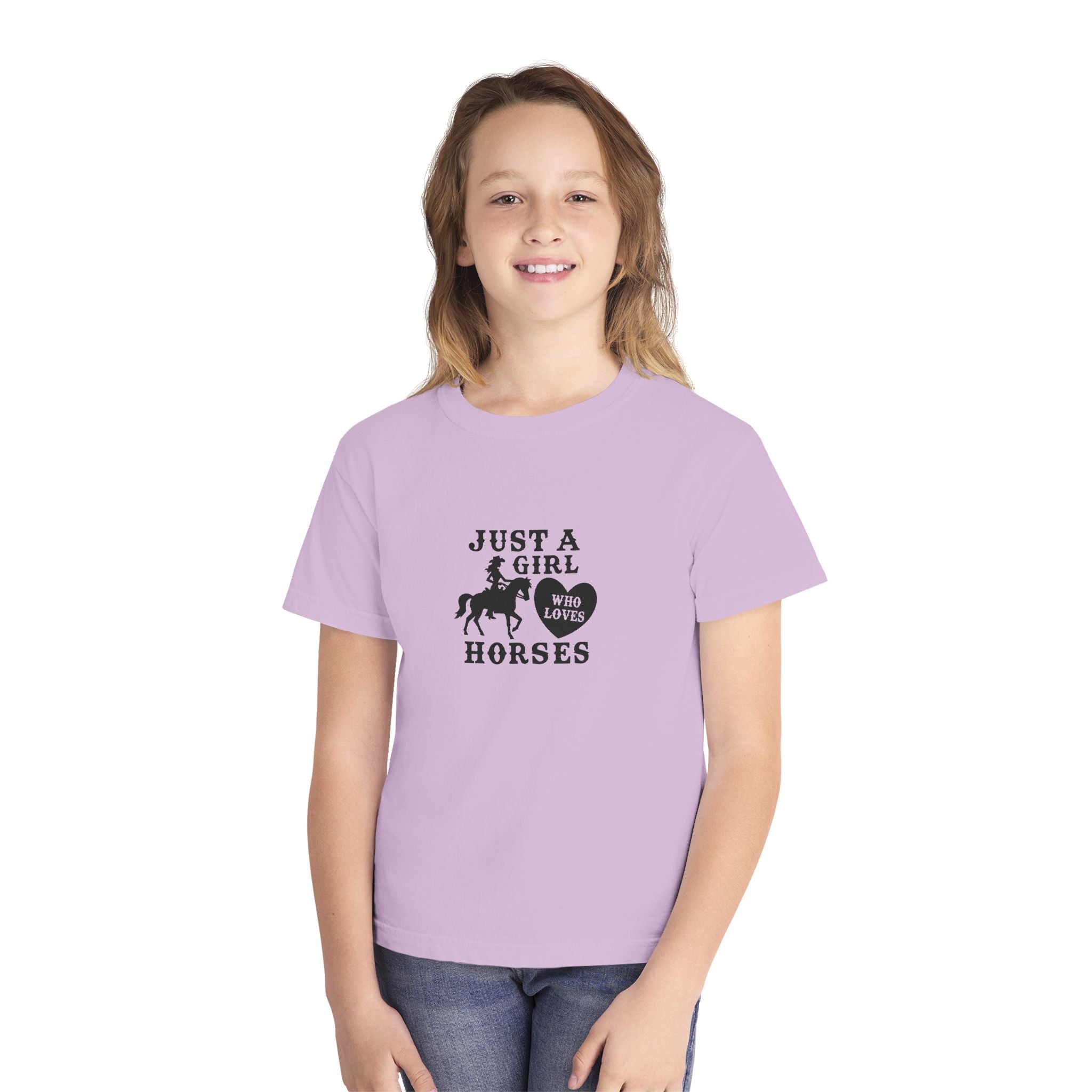 Youth Tee — "Just a Girl Who Loves Horses" Horse Graphic Shirt