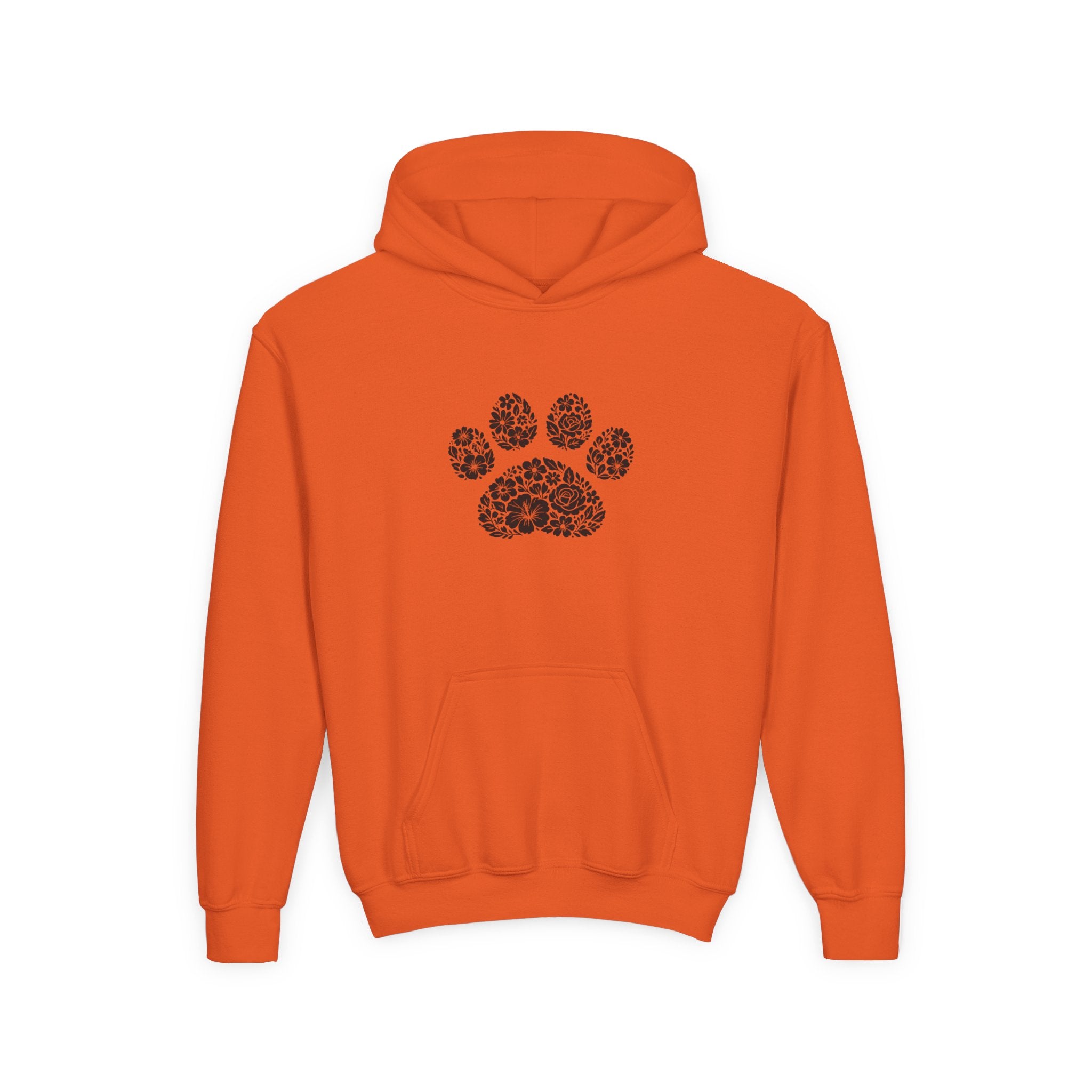 Youth Paw Print Hoodie — Floral Leopard Paw Graphic Sweatshirt for Kids