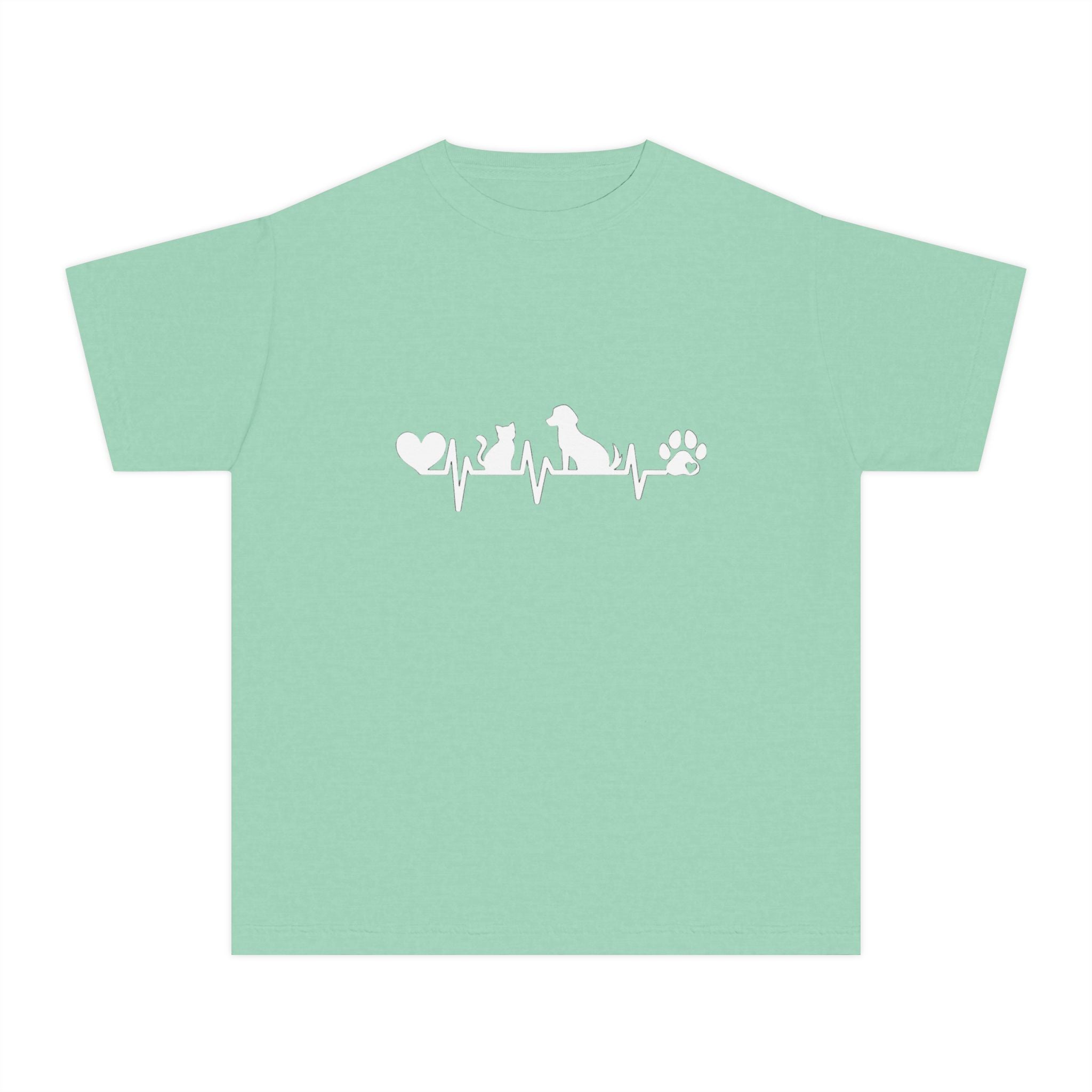 Youth Tee — Cute White Animal Heartbeat Graphic (Kids Casual Top, Spring/Summer)