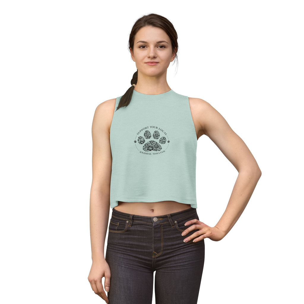 Animal Shelter Paw Print Crop Top — "Support Your Local Animal Shelter" Women's Tank