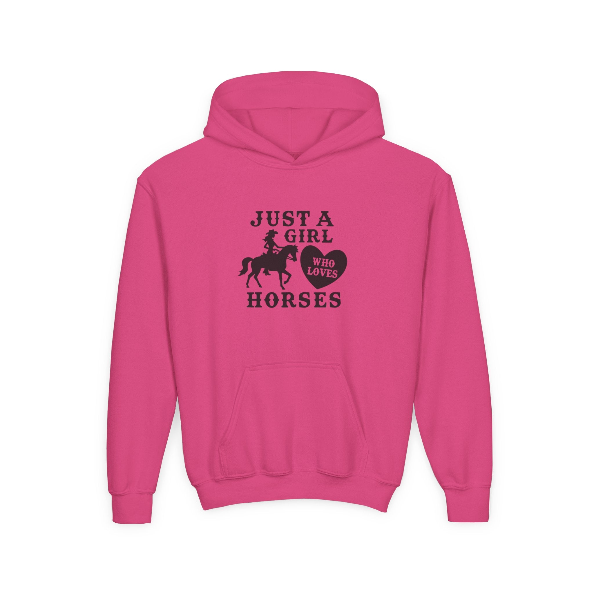 Girls' Horses Hoodie – "Just a Girl Who Loves Horses" Youth Sweatshirt