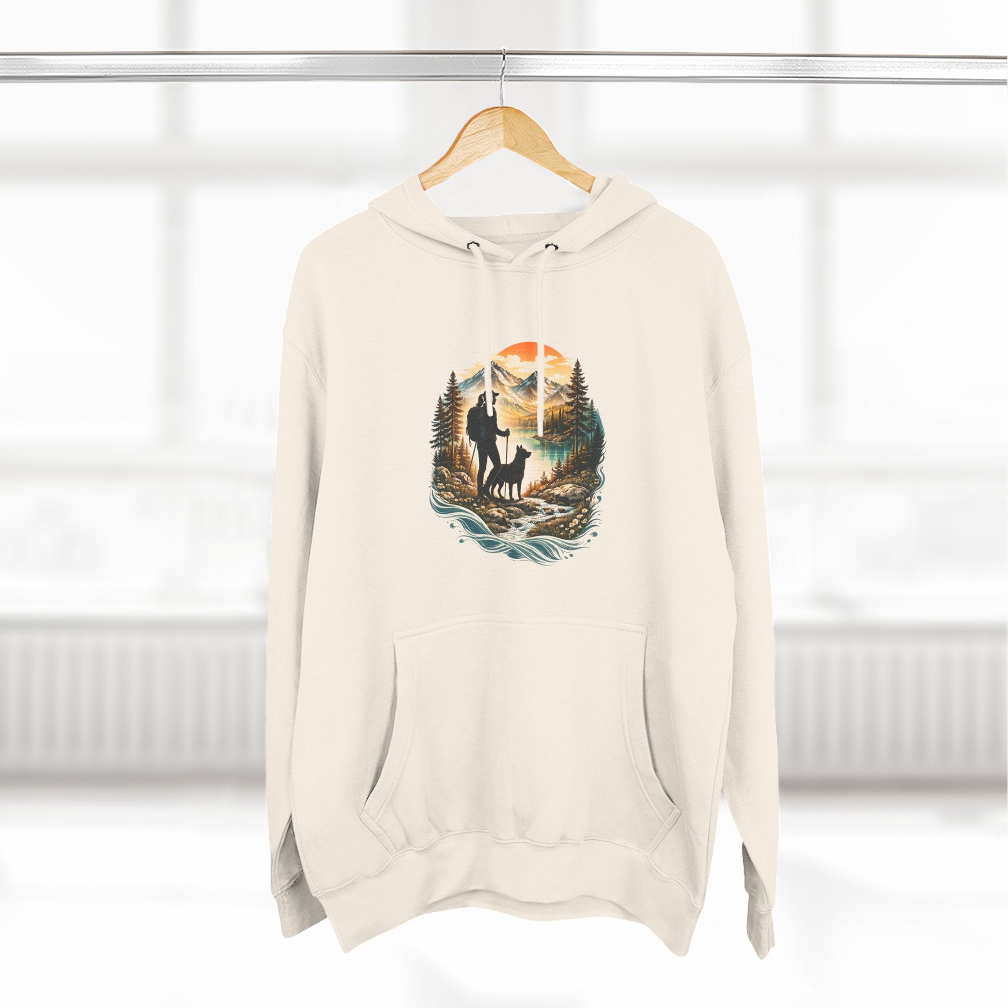 Women's Hiking with Dog in Mountains at Sunset Hoodie