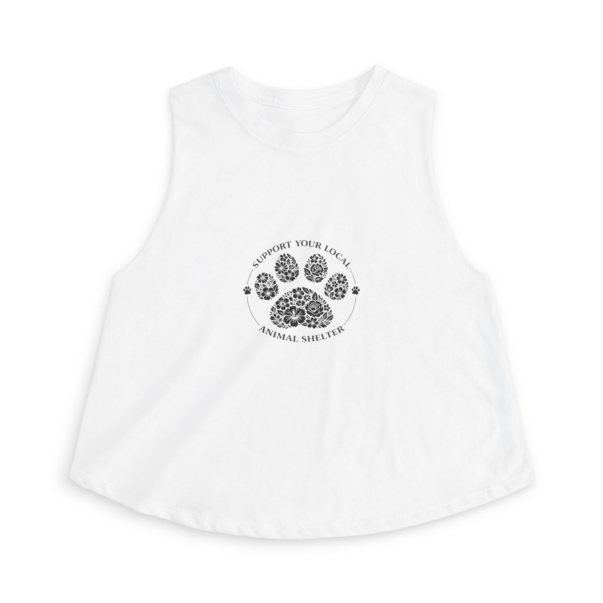 Animal Shelter Paw Print Crop Top — "Support Your Local Animal Shelter" Women's Tank