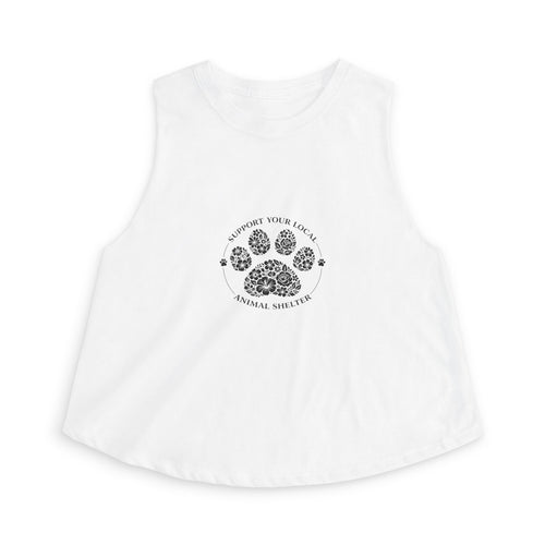 Animal Shelter Paw Print Crop Top — "Support Your Local Animal Shelter" Women's Tank