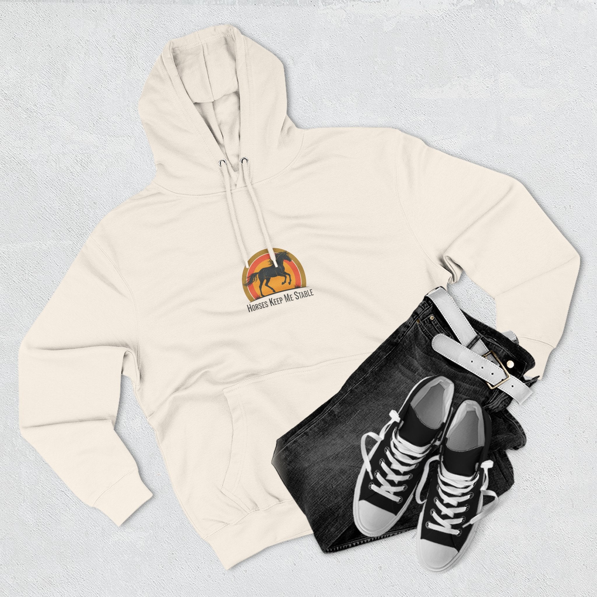 Horse Sunset Hoodie — Retro Equine Graphic Fleece Pullover