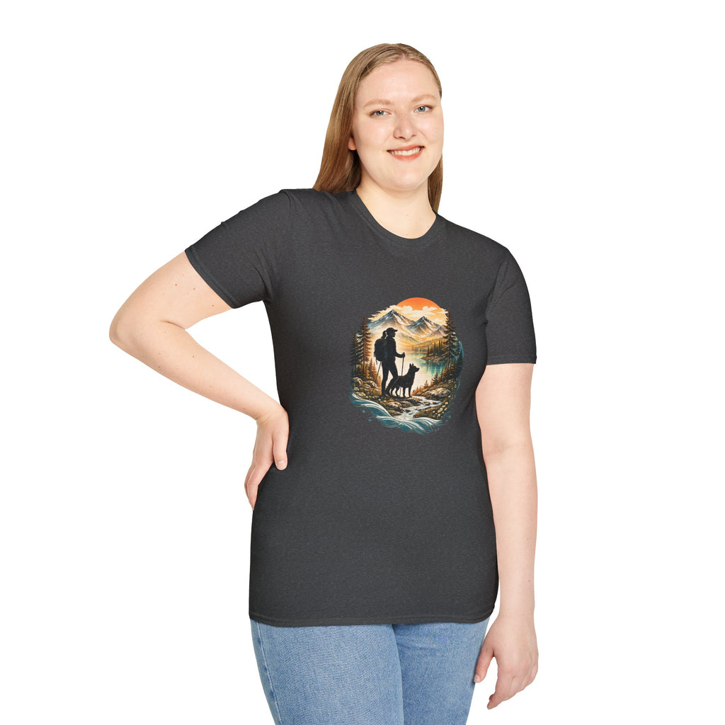 Women’s Hiking with Dog Mountain Sunset T-Shirt