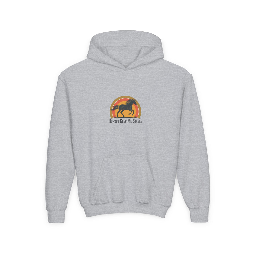 Kids Hoodie — "Horses Keep Me Stable" Youth Horse Lover Sweatshirt