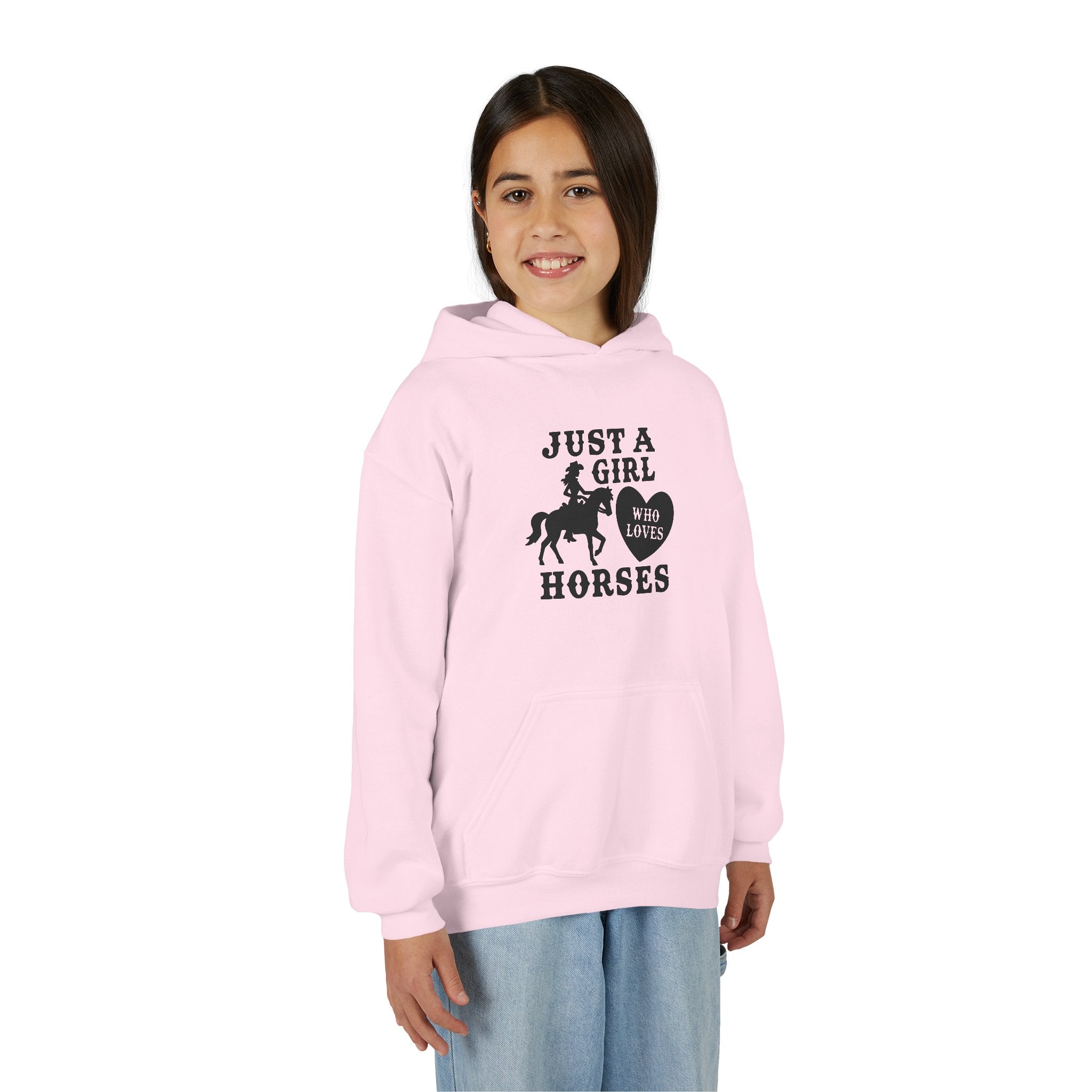 Girls' Horses Hoodie – "Just a Girl Who Loves Horses" Youth Sweatshirt