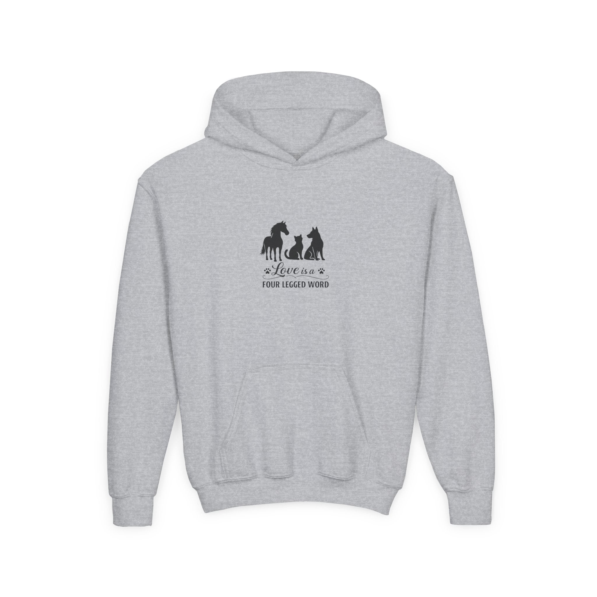 Kids Hoodie — "Love is a Four Legged Word" Animal Support