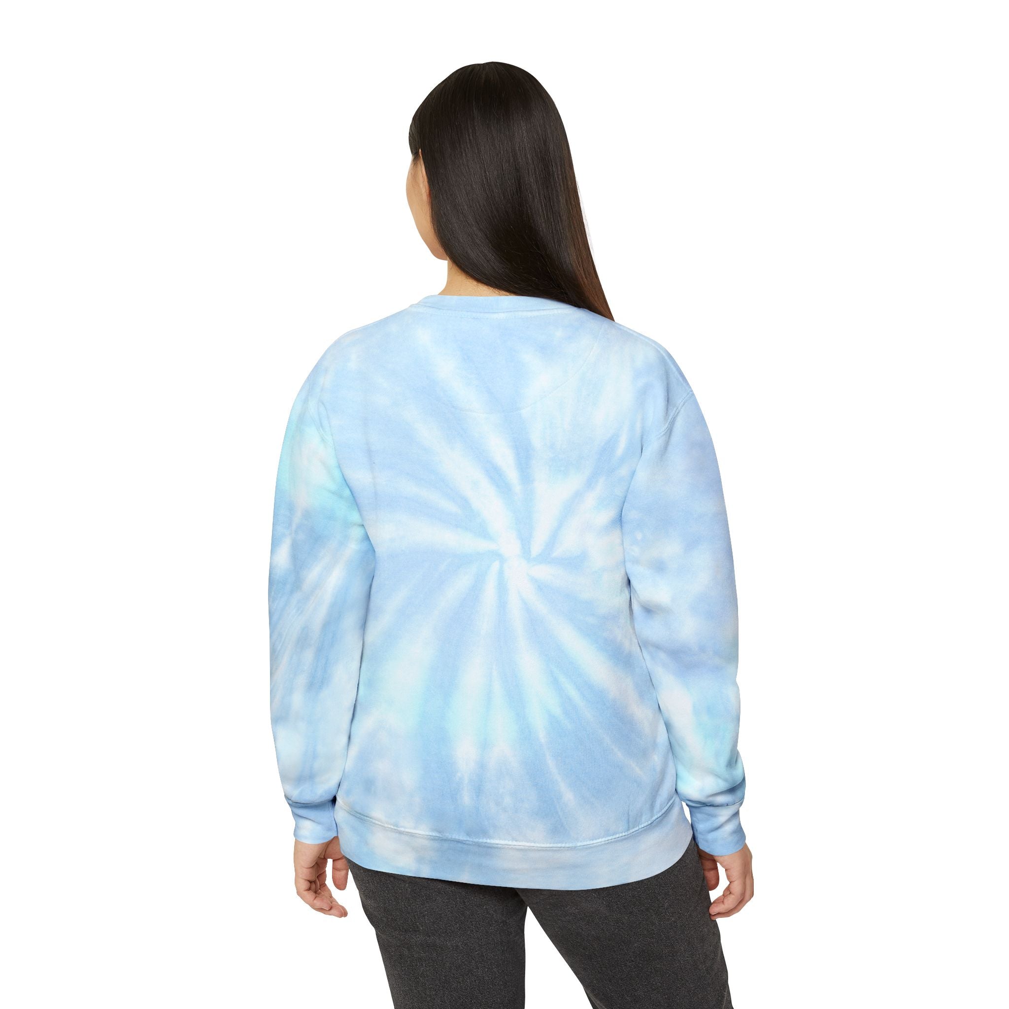 Tie-Dye Sweatshirt — "Coffee Dogs Good Vibes" Light Blue Cozy Pullover