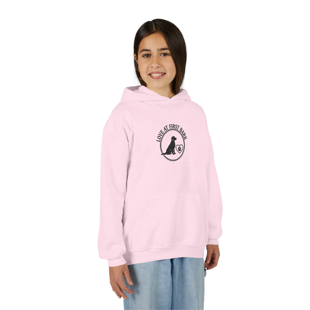 Youth Hoodie — "Love at First Bark" Puppy Graphic