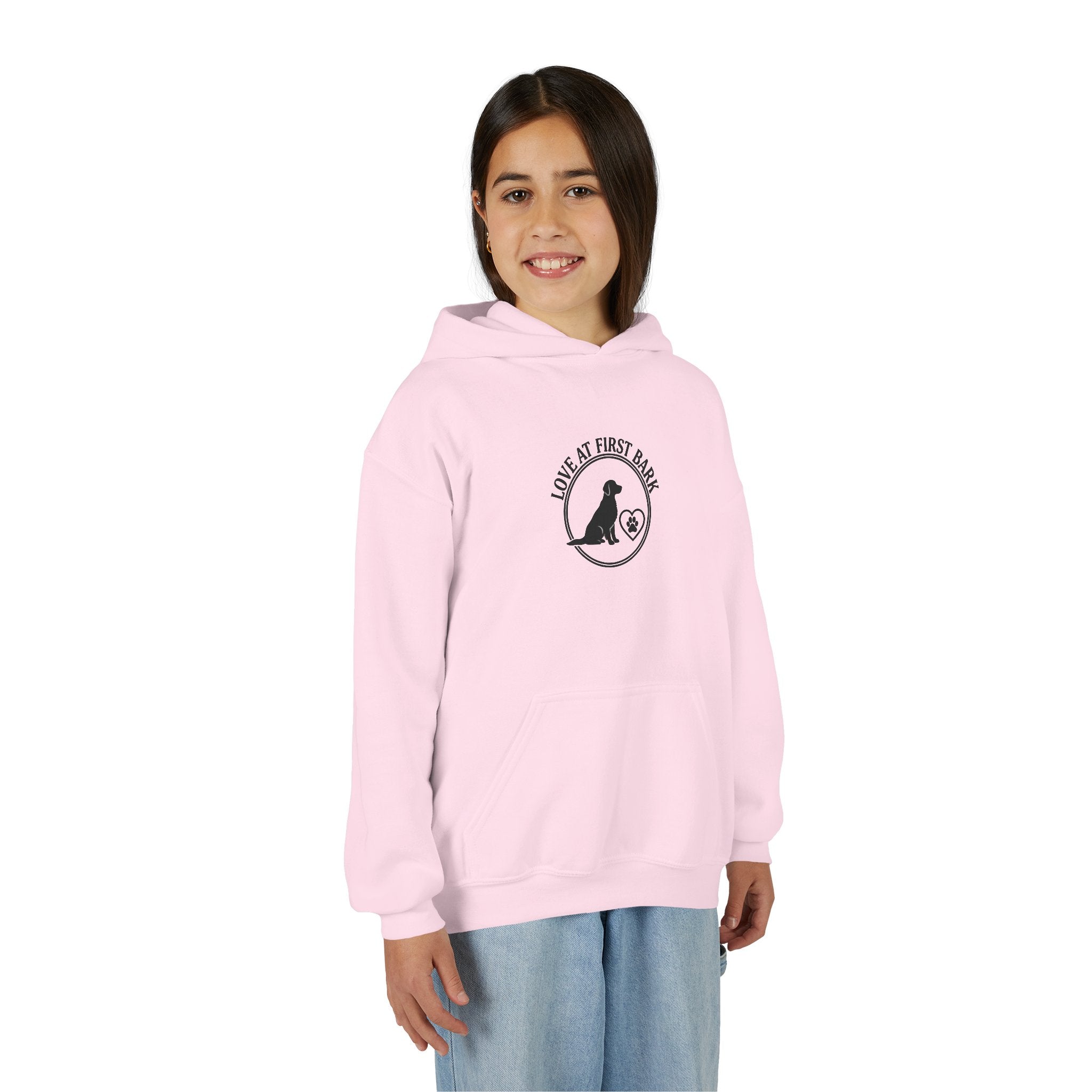 Youth Hoodie — "Love at First Bark" Puppy Graphic