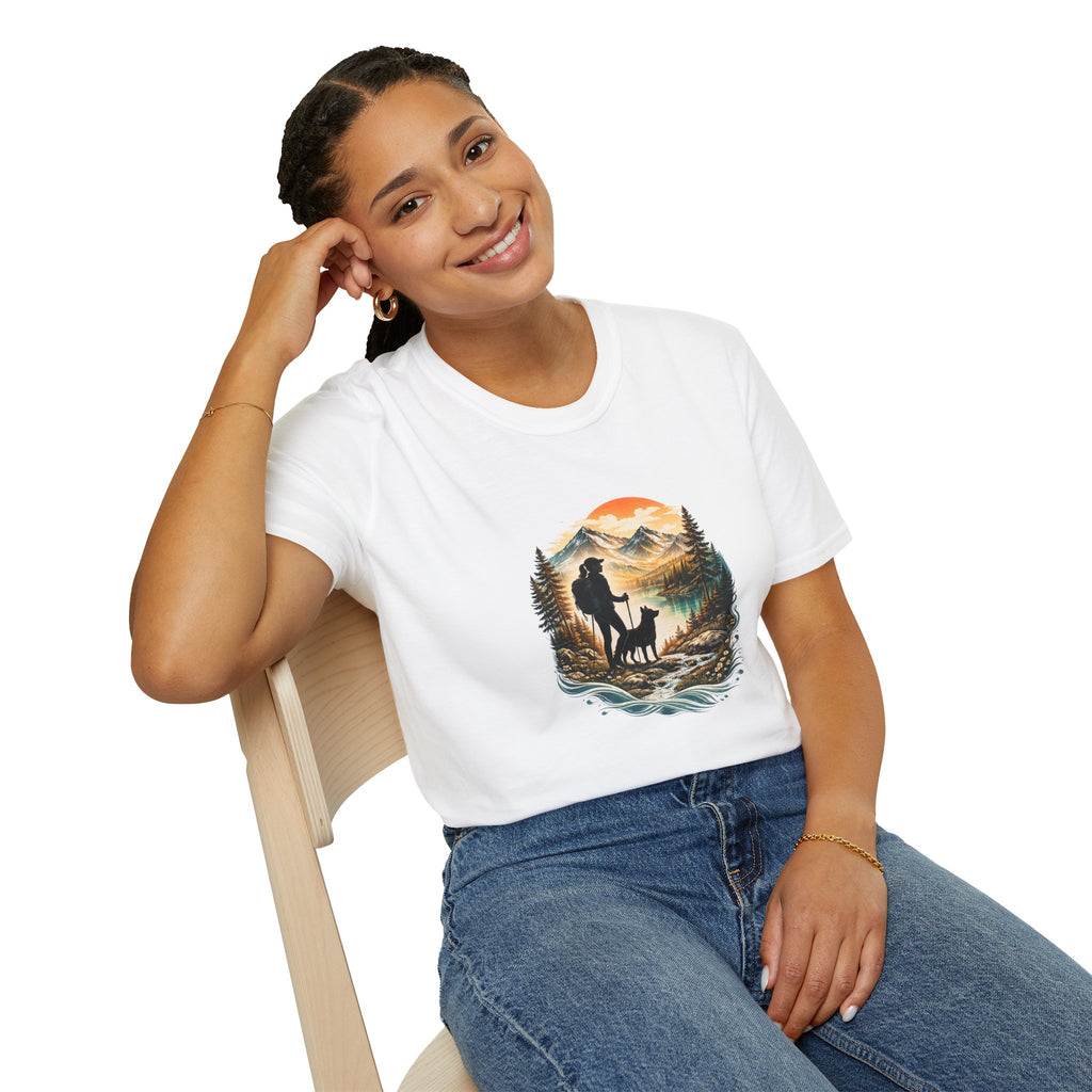 Women’s Hiking with Dog Mountain Sunset T-Shirt