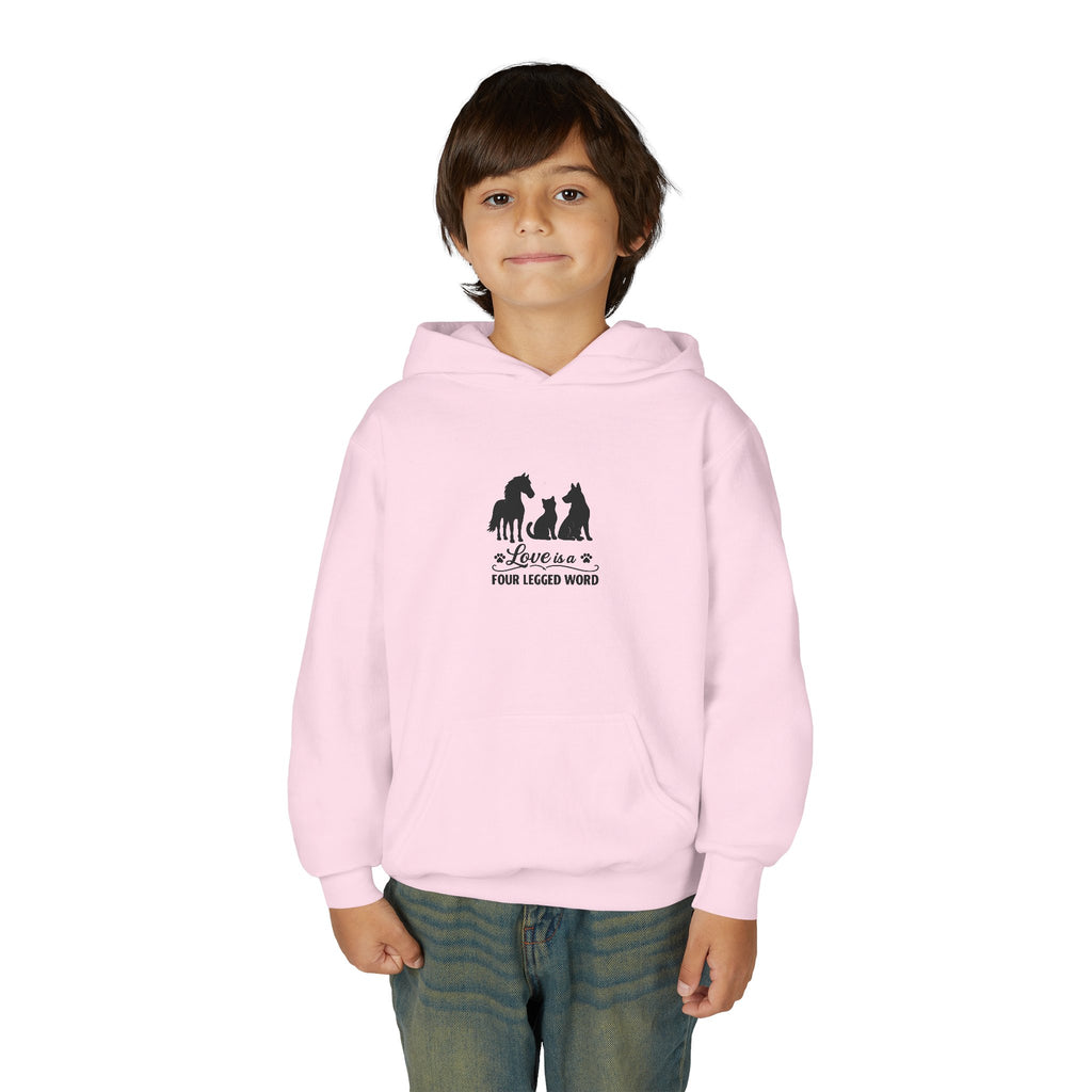 Kids Hoodie — "Love is a Four Legged Word" Animal Support