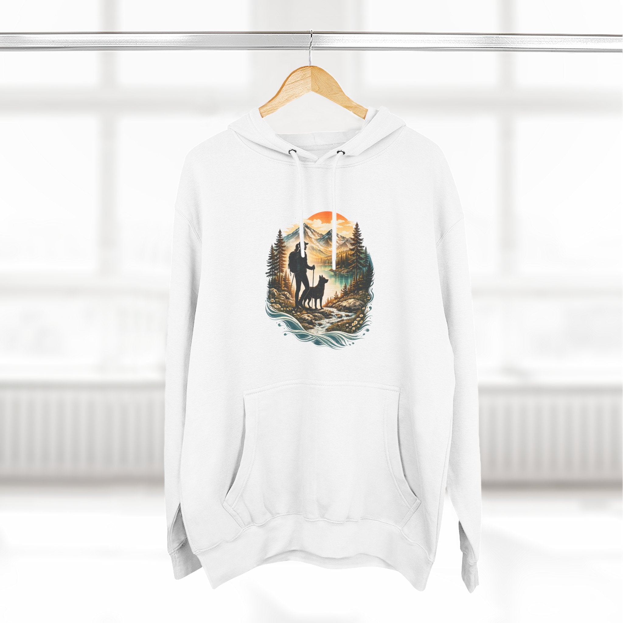 Women's Hiking with Dog in Mountains at Sunset Hoodie