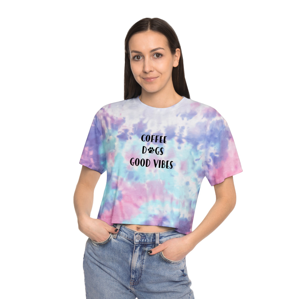 Tie-Dye Crop Tee — "Coffee Dogs Good Vibes" Graphic