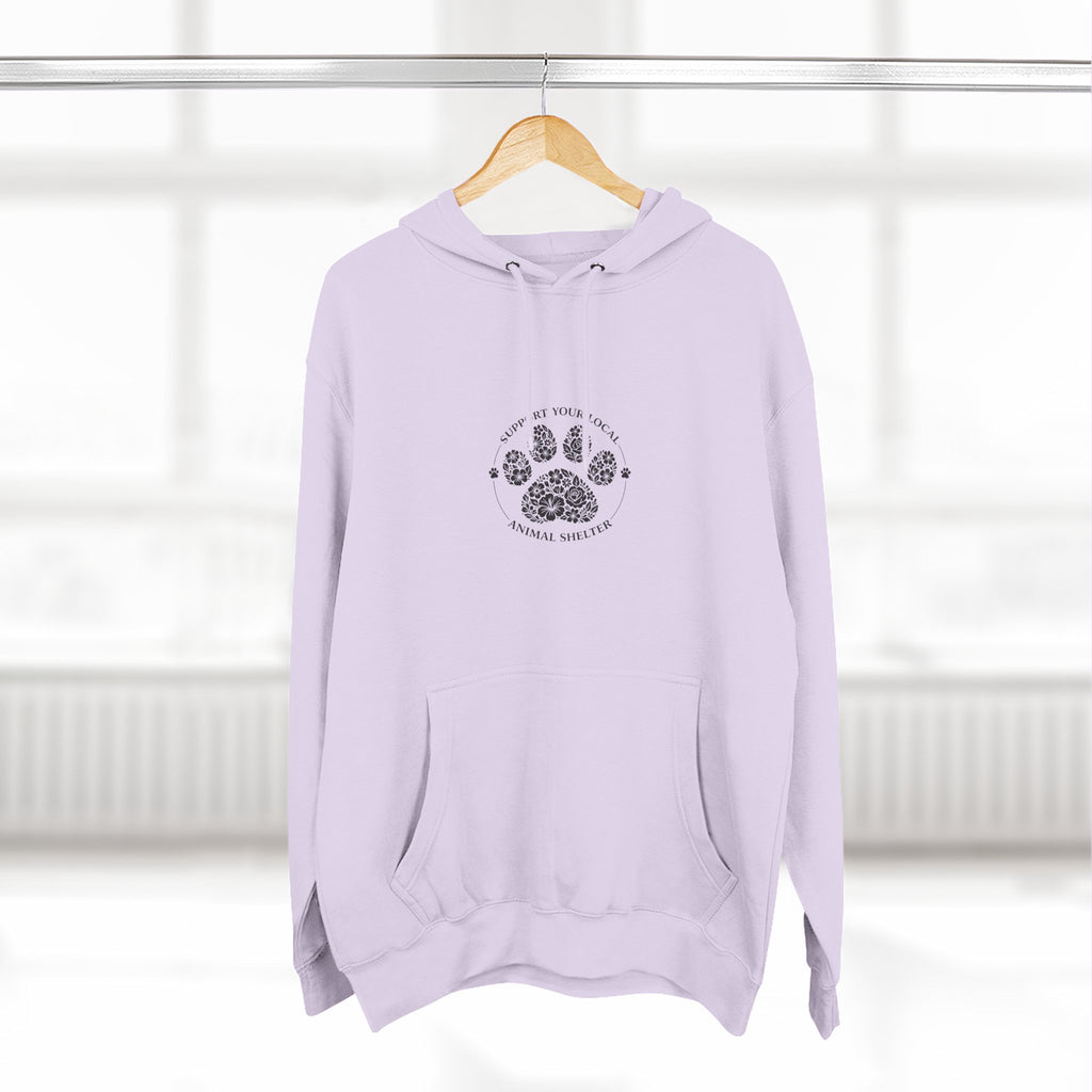 Paw Print Floral Hoodie — "Support Your Local Animal Shelter" Fleece Pullover