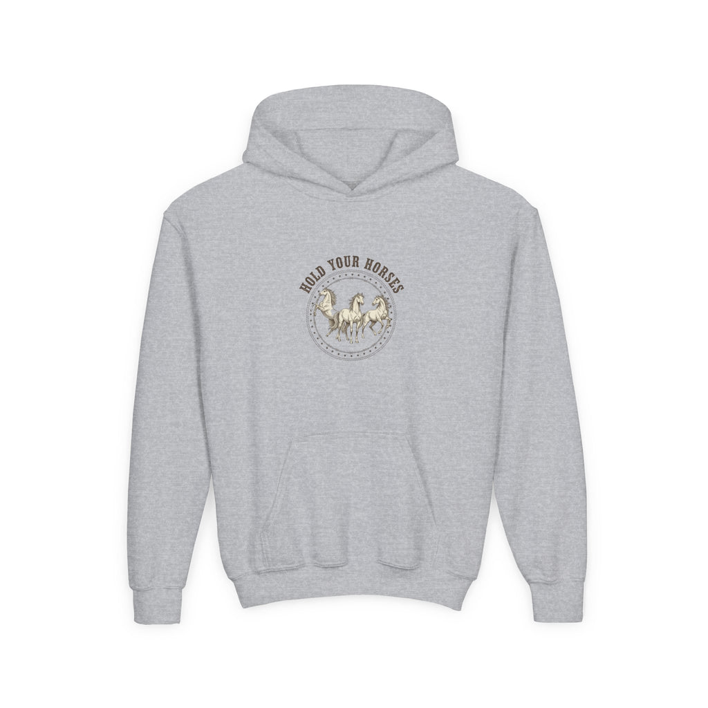 Youth Hoodie — Hold Your Horses Retro Horse Graphic