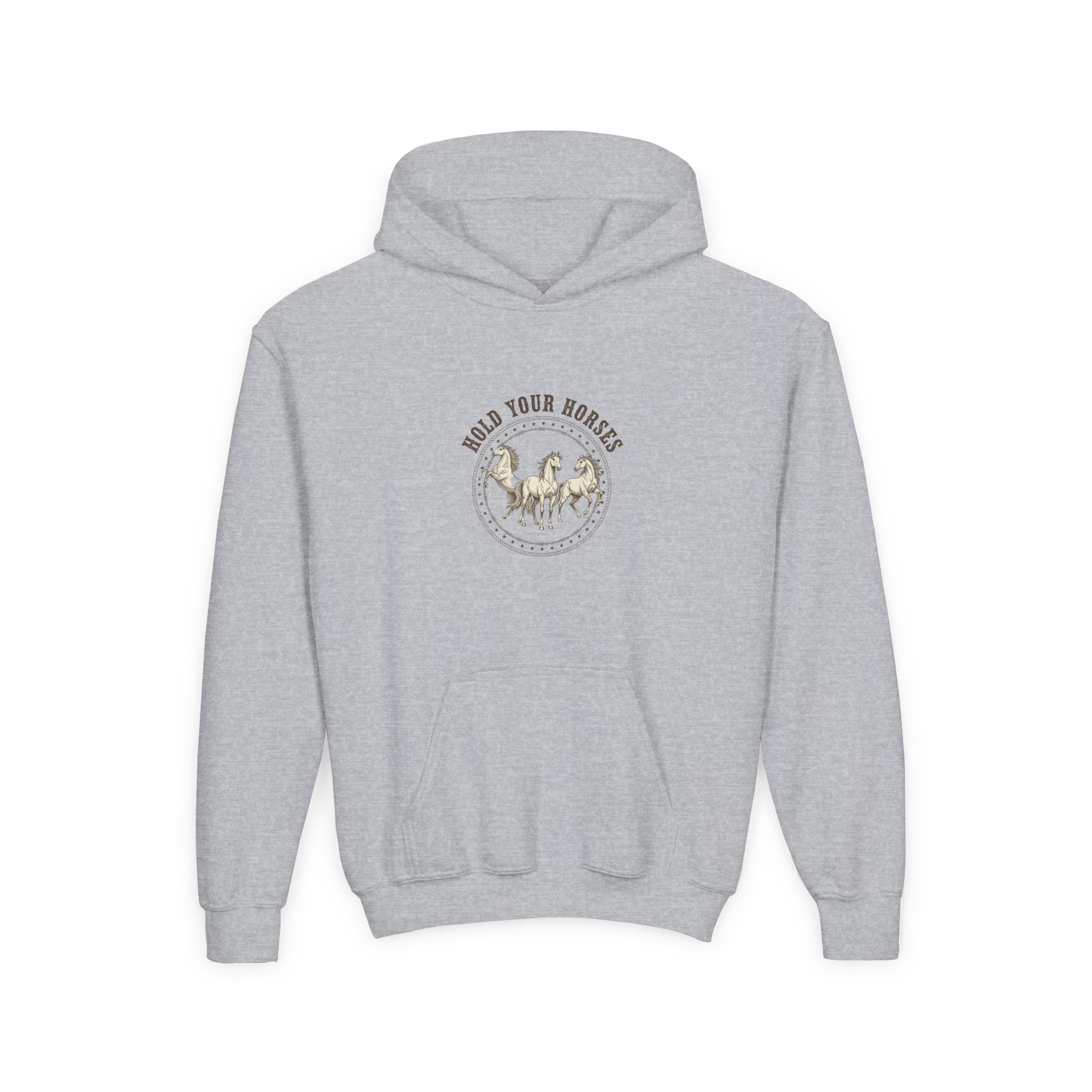 Youth Hoodie — Hold Your Horses Retro Horse Graphic