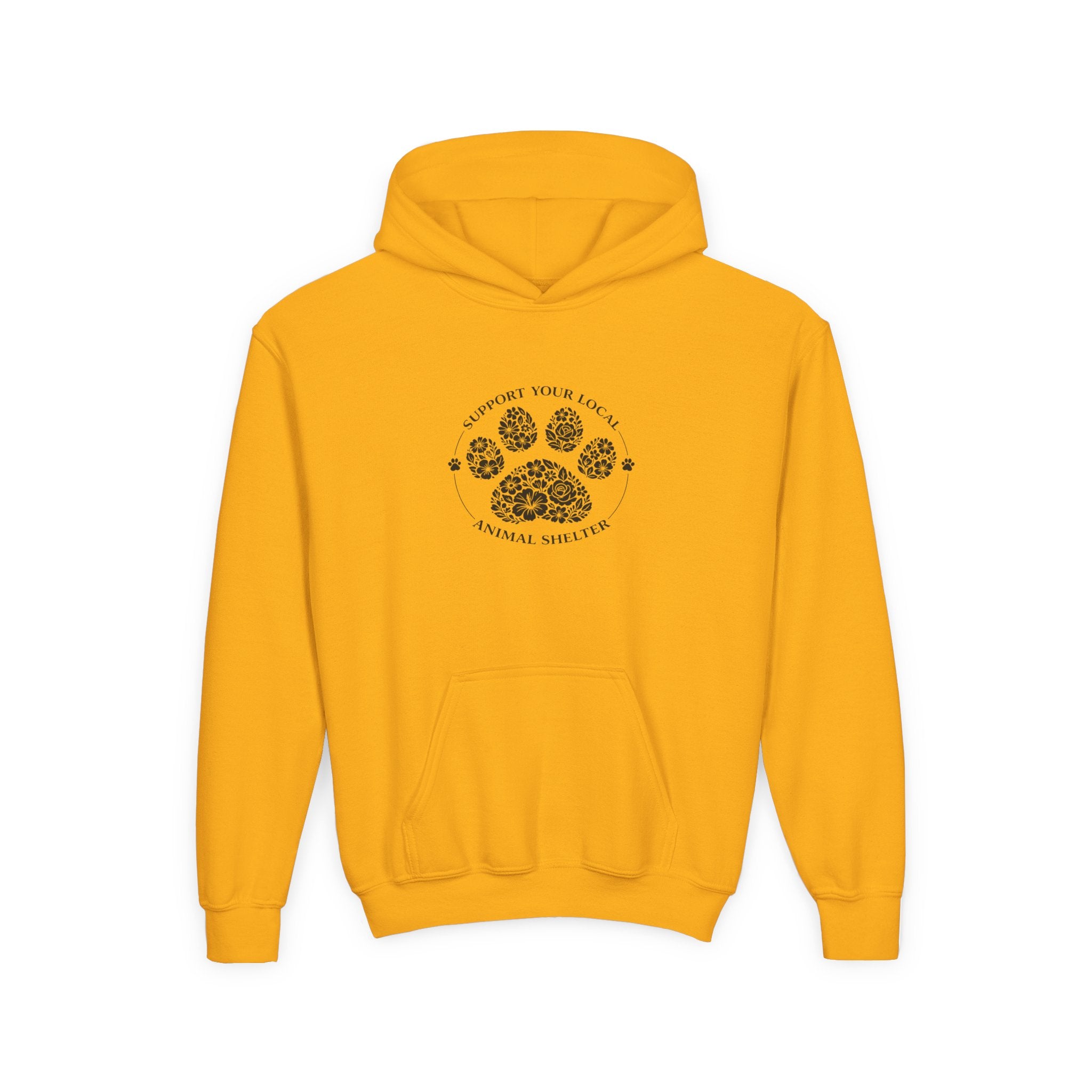 Youth Paw Print Hoodie — 'Support Your Local Animal Shelter' Kids Sweatshirt