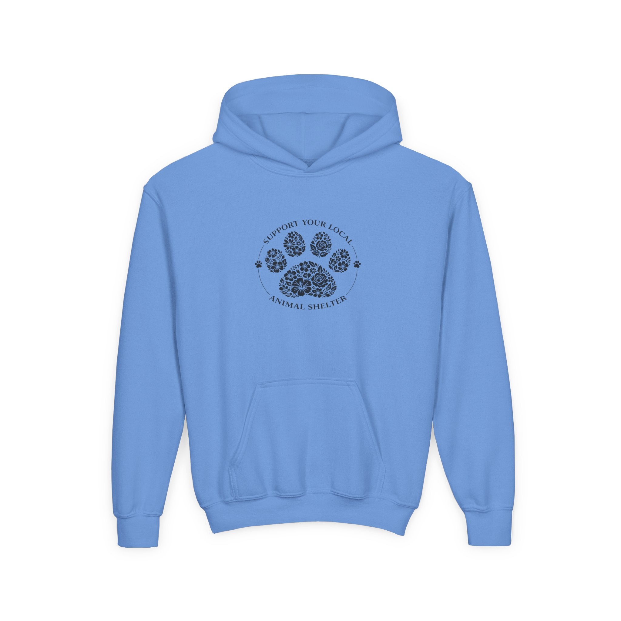 Youth Paw Print Hoodie — 'Support Your Local Animal Shelter' Kids Sweatshirt