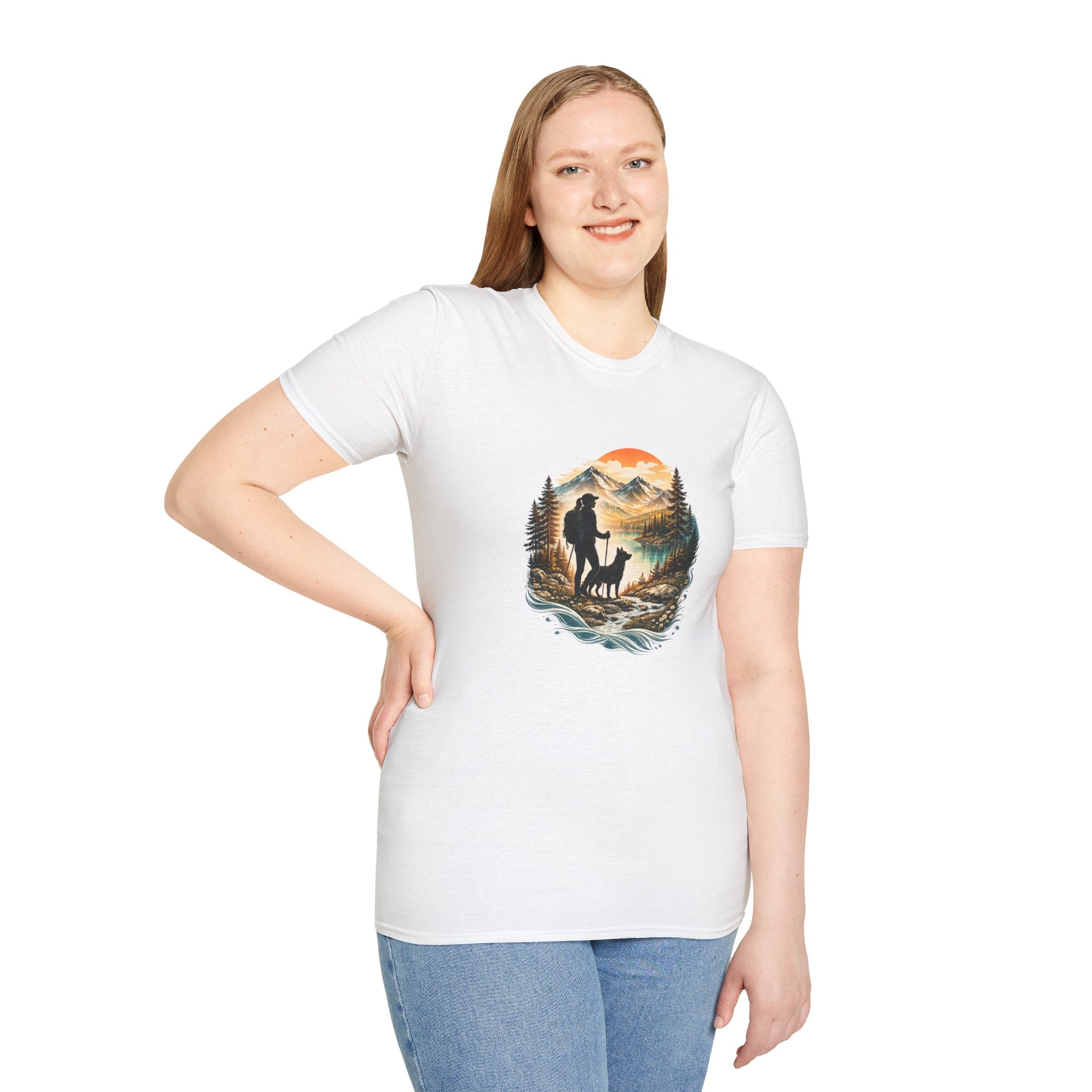 Women’s Hiking with Dog Mountain Sunset T-Shirt
