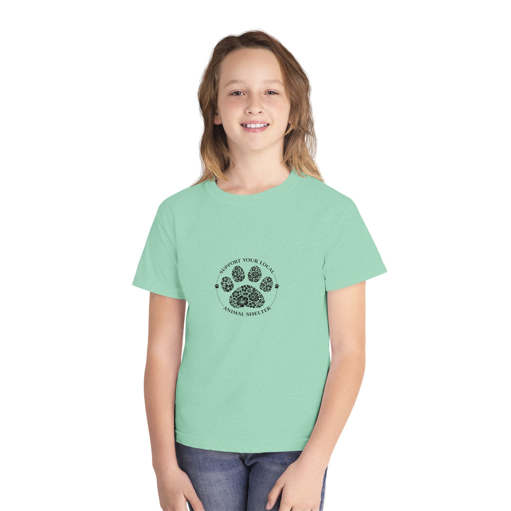 Youth Tee — 'Support Your Local Animal Shelter' Paw Print Rescue Shirt