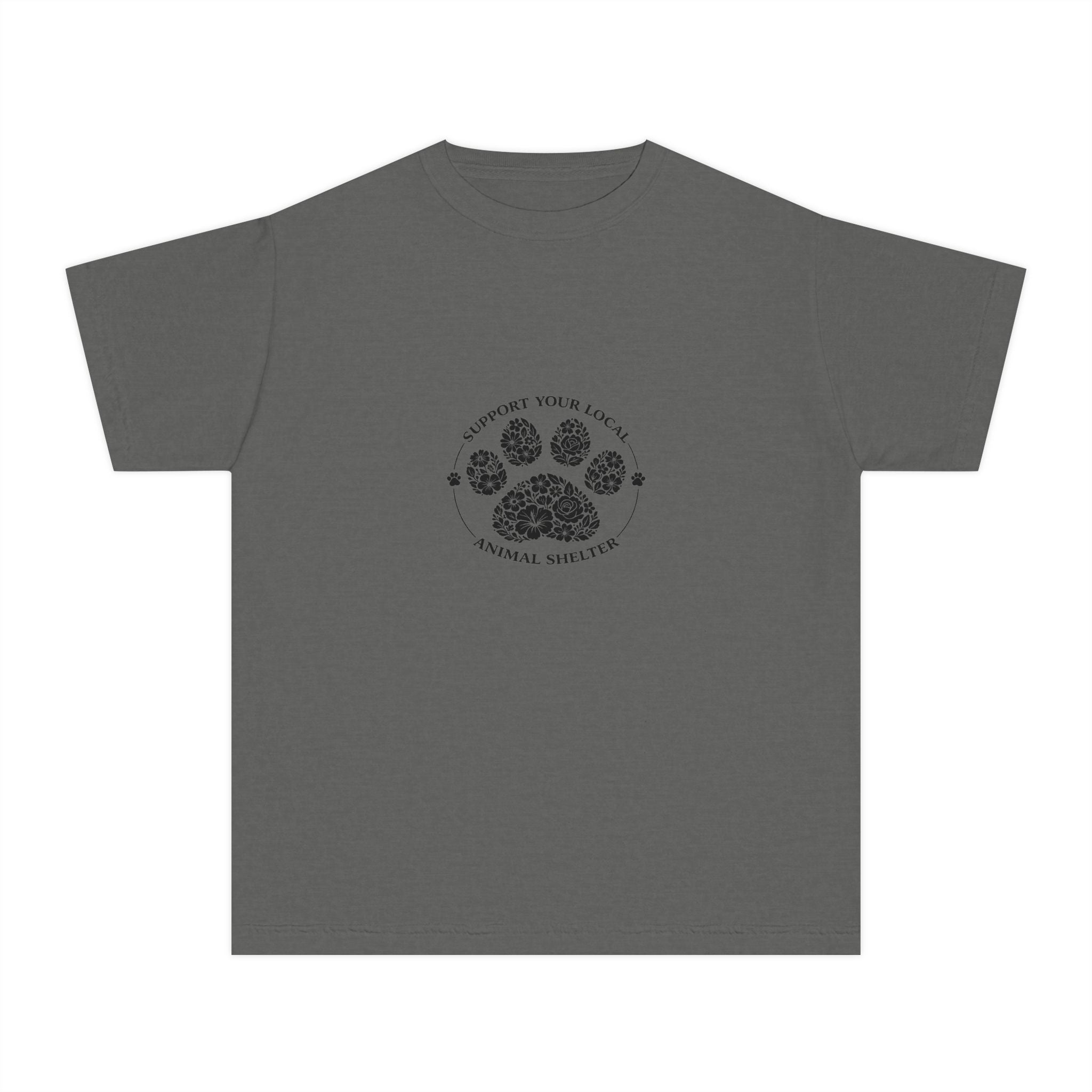 Youth Tee — 'Support Your Local Animal Shelter' Paw Print Rescue Shirt
