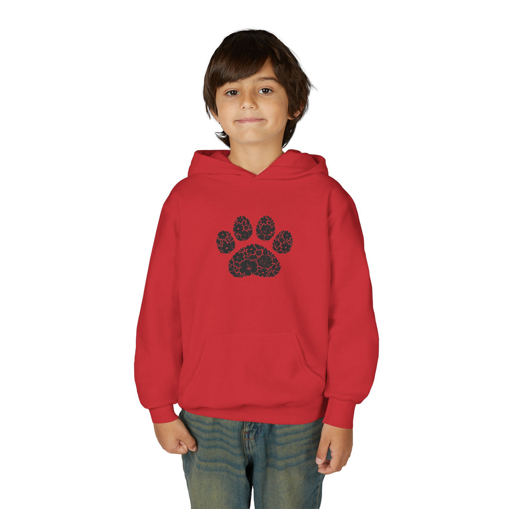 Youth Paw Print Hoodie — Floral Leopard Paw Graphic Sweatshirt for Kids