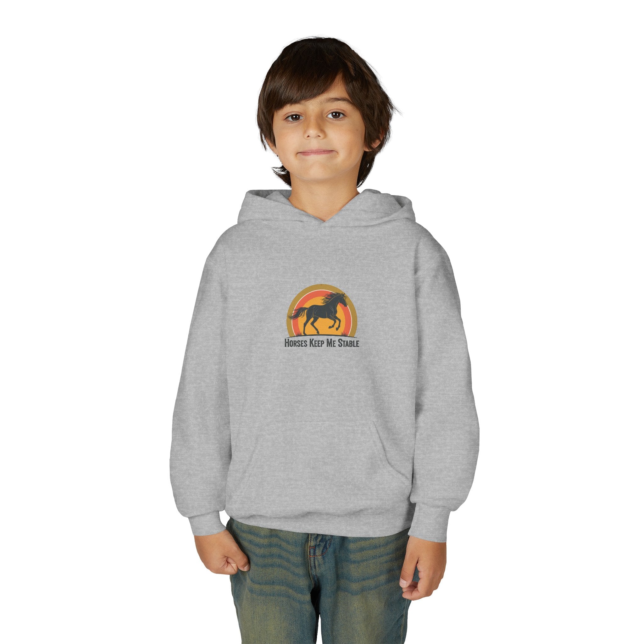 Kids Hoodie — "Horses Keep Me Stable" Youth Horse Lover Sweatshirt