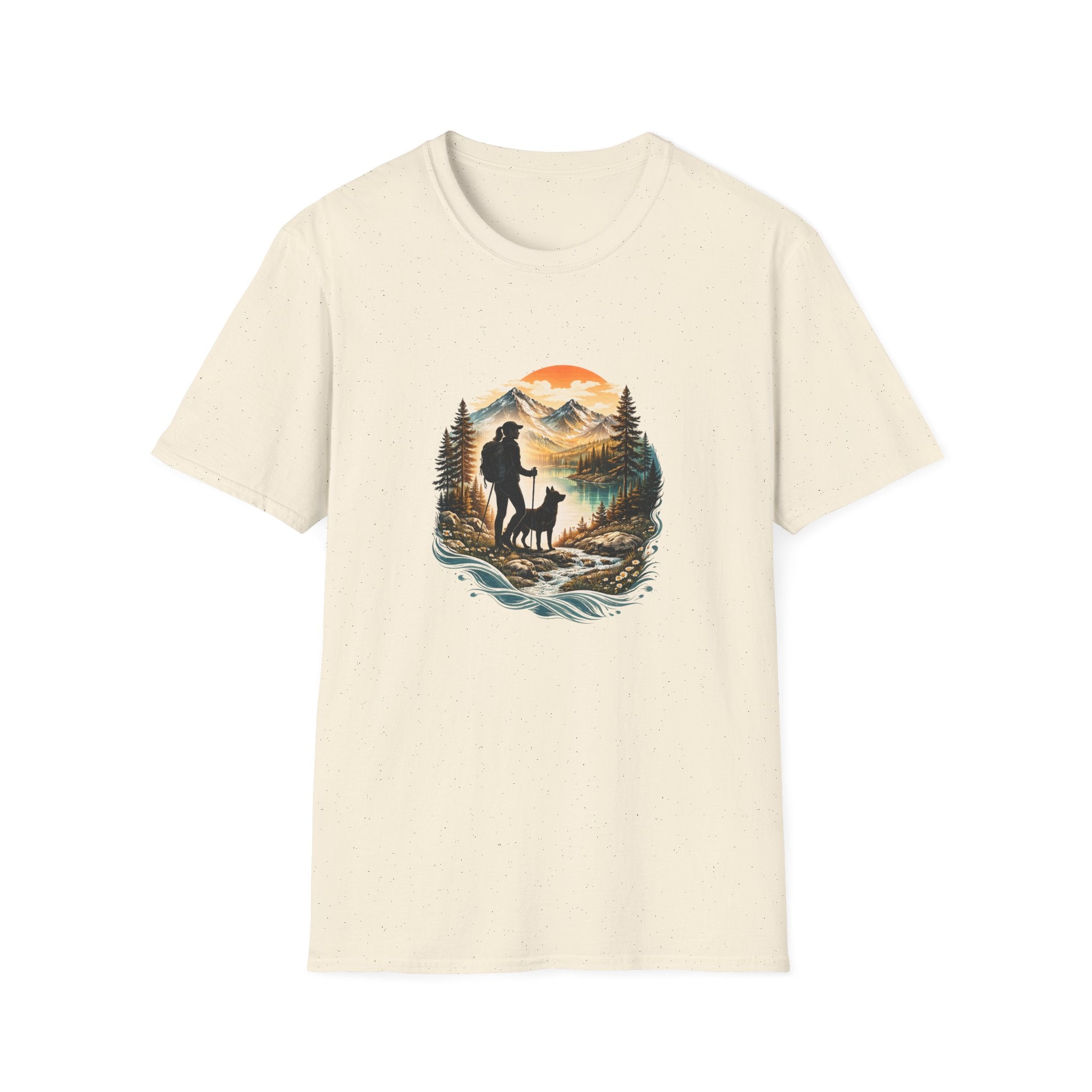 Women’s Hiking with Dog Mountain Sunset T-Shirt
