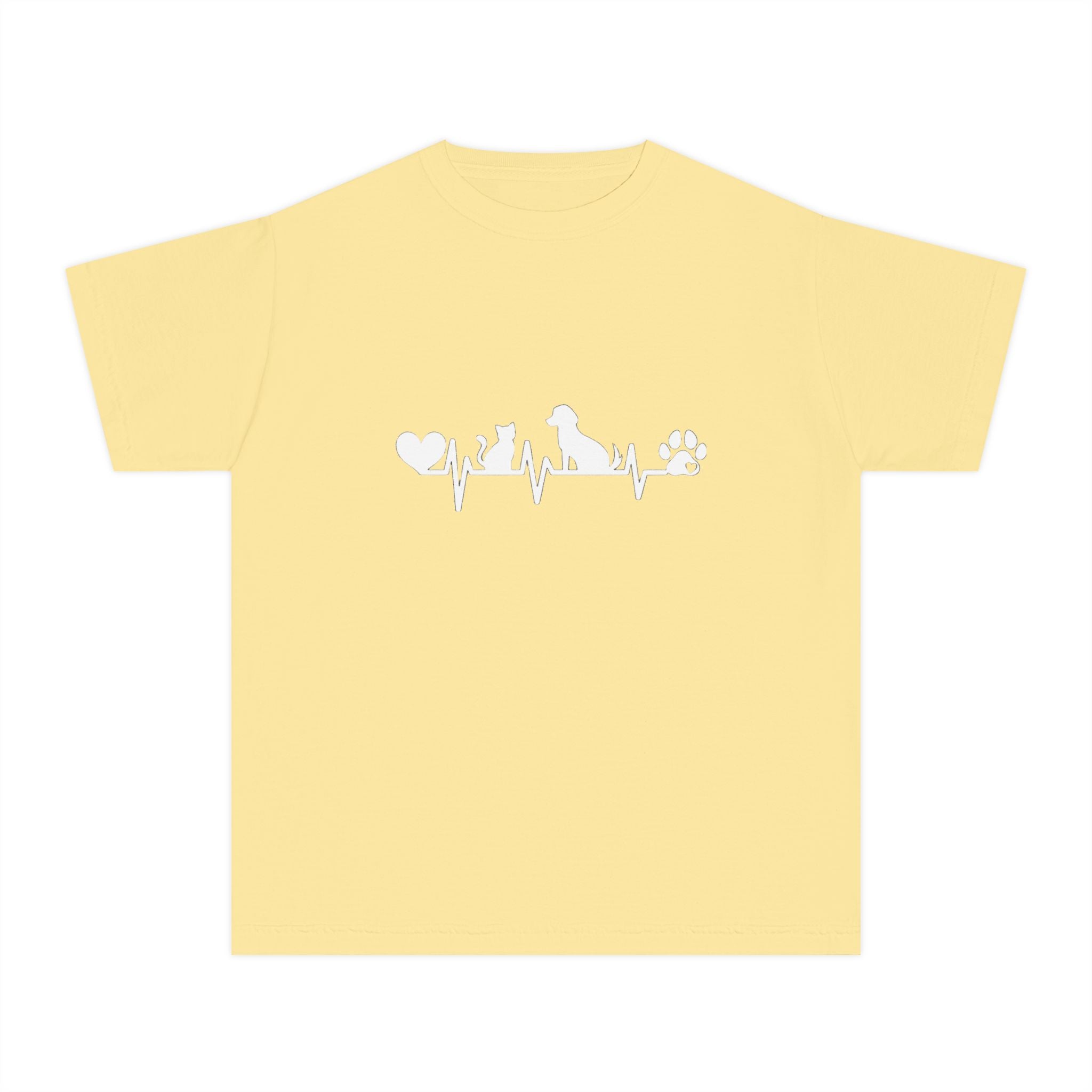 Youth Tee — Cute White Animal Heartbeat Graphic (Kids Casual Top, Spring/Summer)