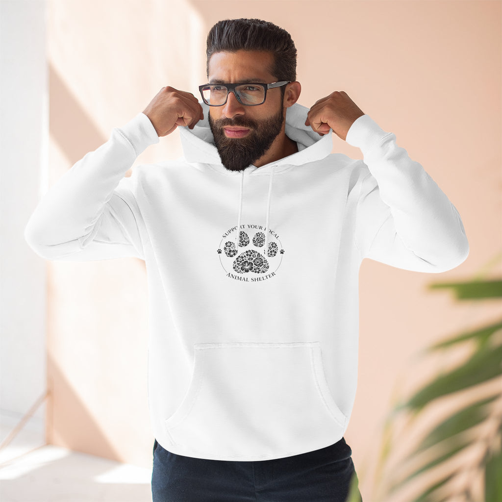 Paw Print Floral Hoodie — "Support Your Local Animal Shelter" Fleece Pullover
