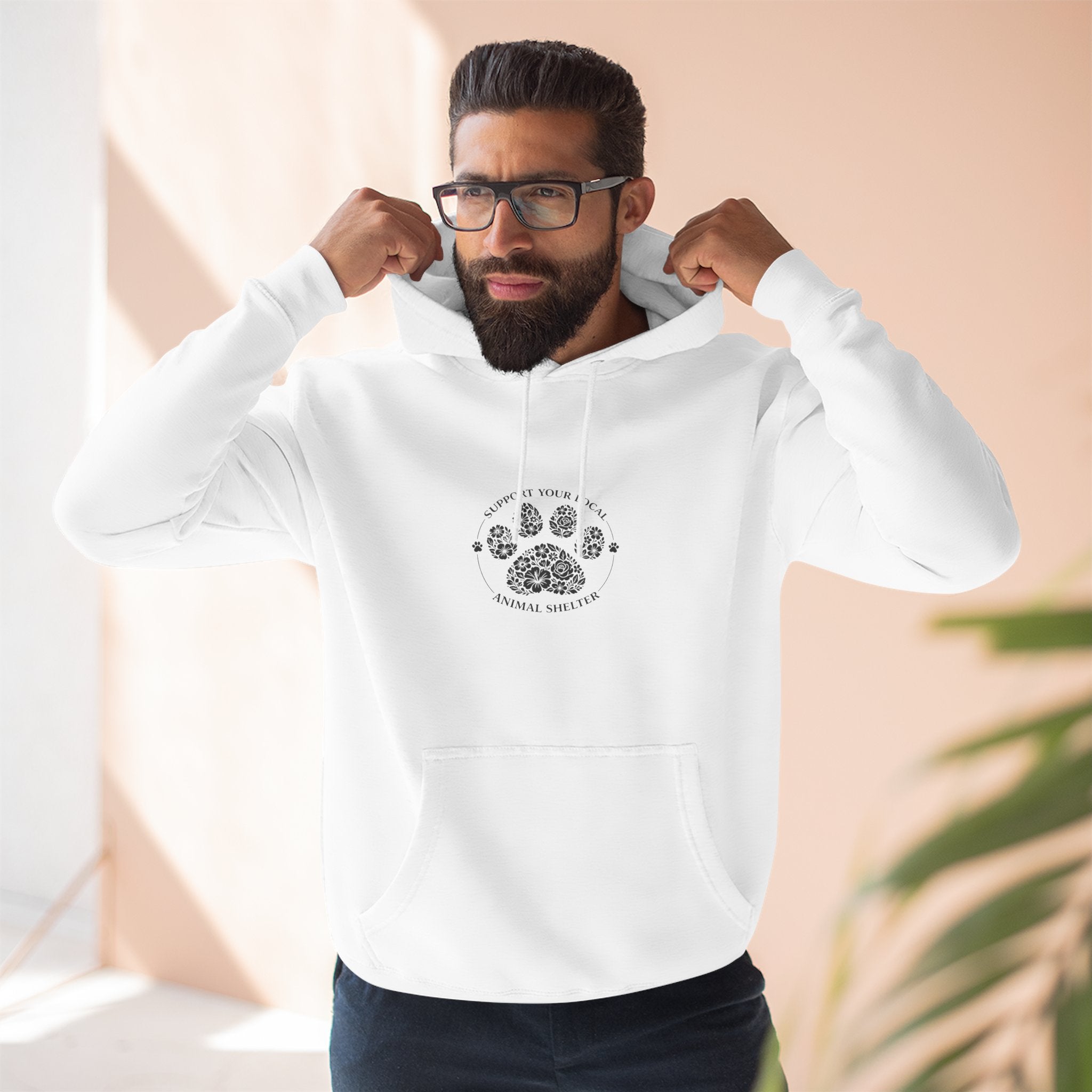 Paw Print Floral Hoodie — "Support Your Local Animal Shelter" Fleece Pullover