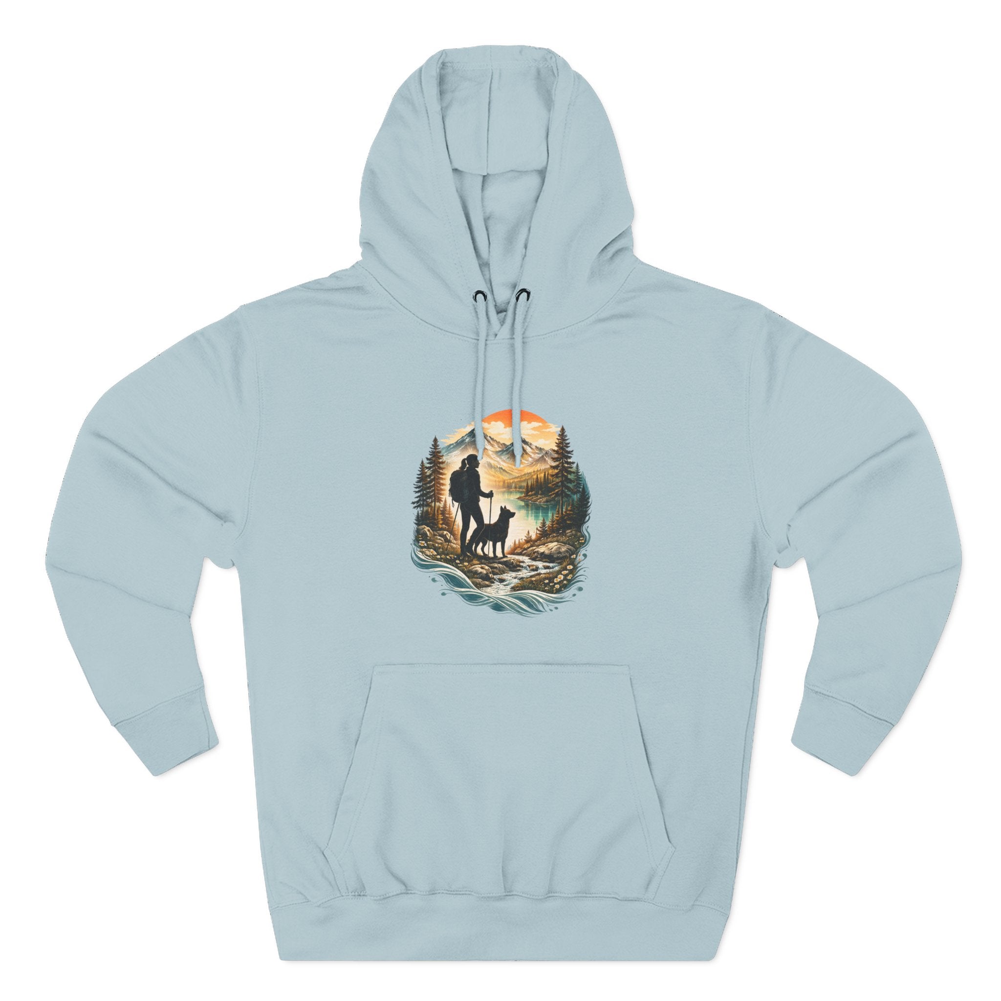 Women's Hiking with Dog in Mountains at Sunset Hoodie